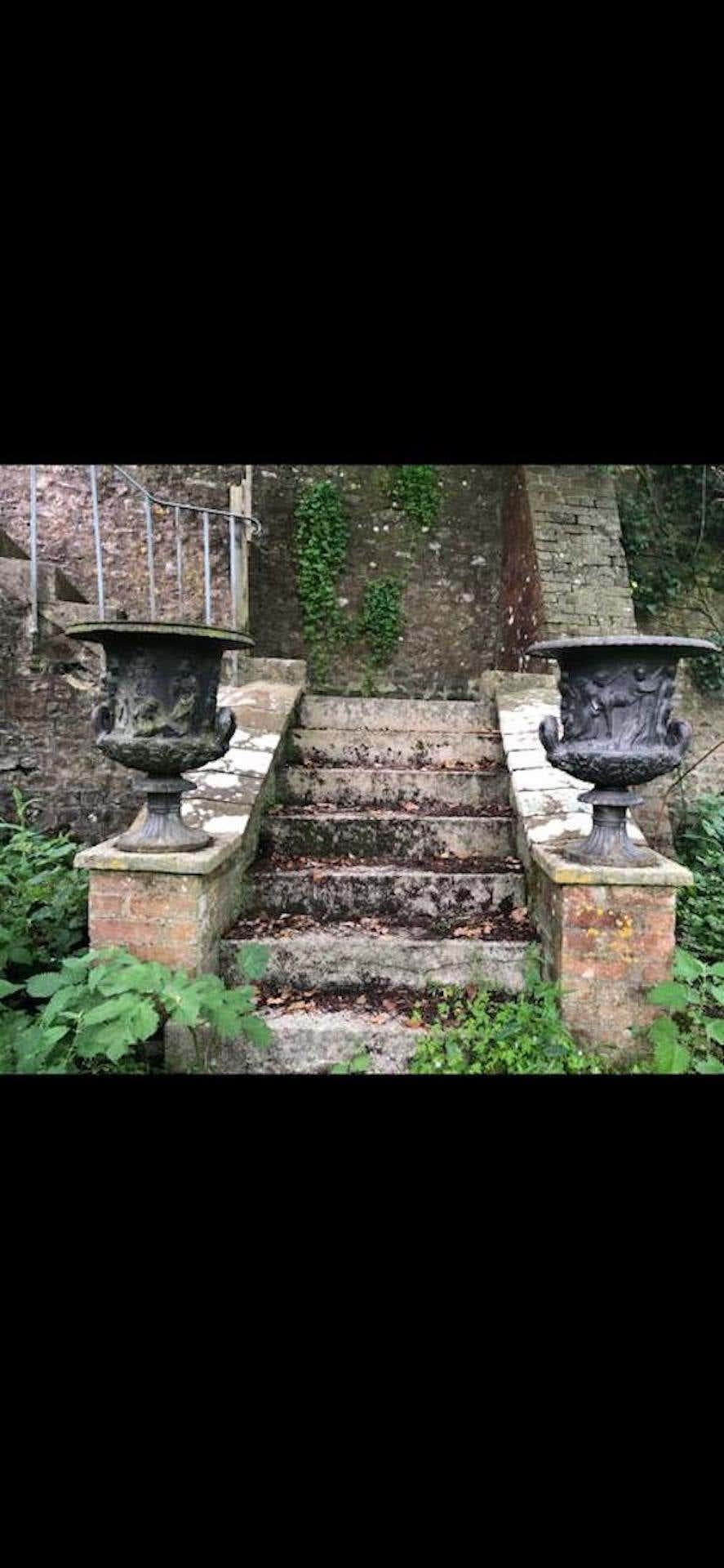 Pair of 19th Century Weathered Cast Iron Urns For Sale 5