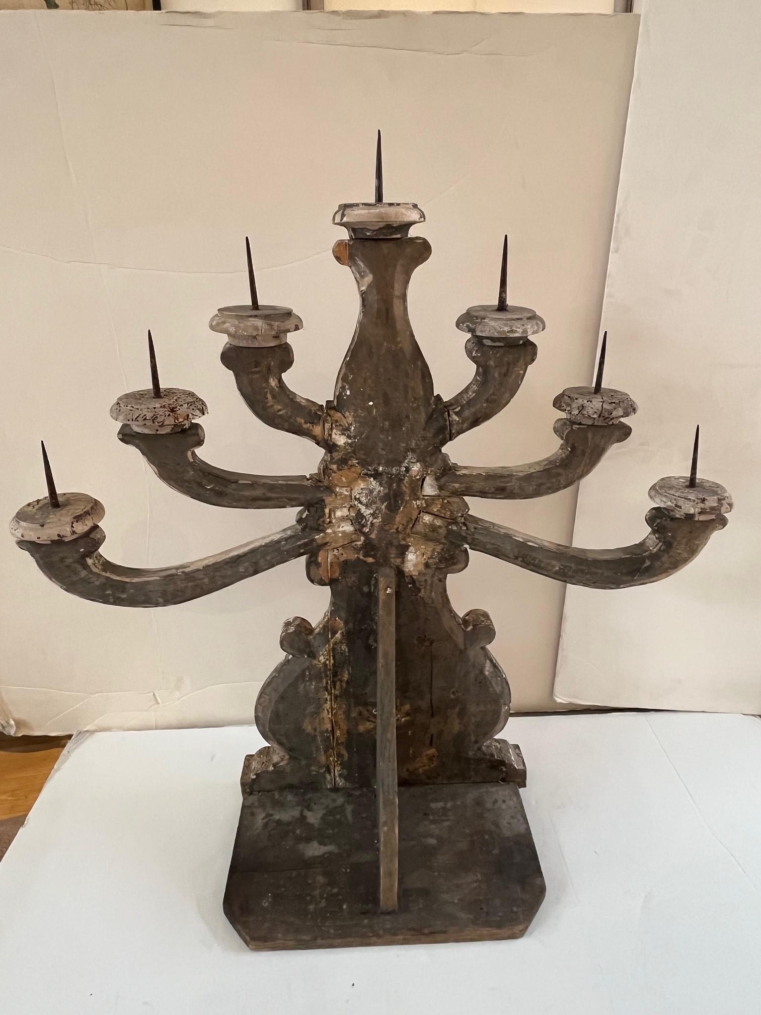 Pair of 19th Century Weathered Italian Seven Lights Candelabra For Sale 4