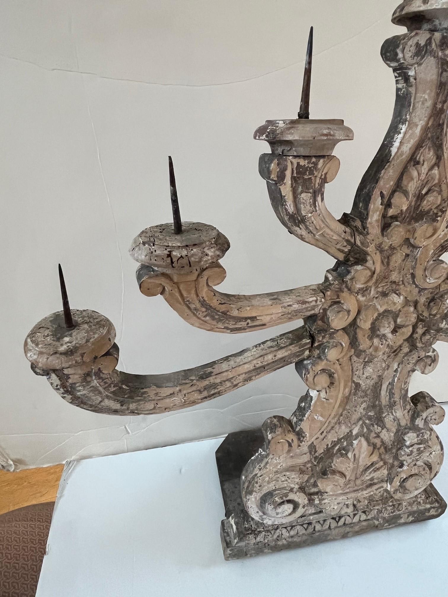 Pair of 19th Century Weathered Italian Seven Lights Candelabra For Sale 6
