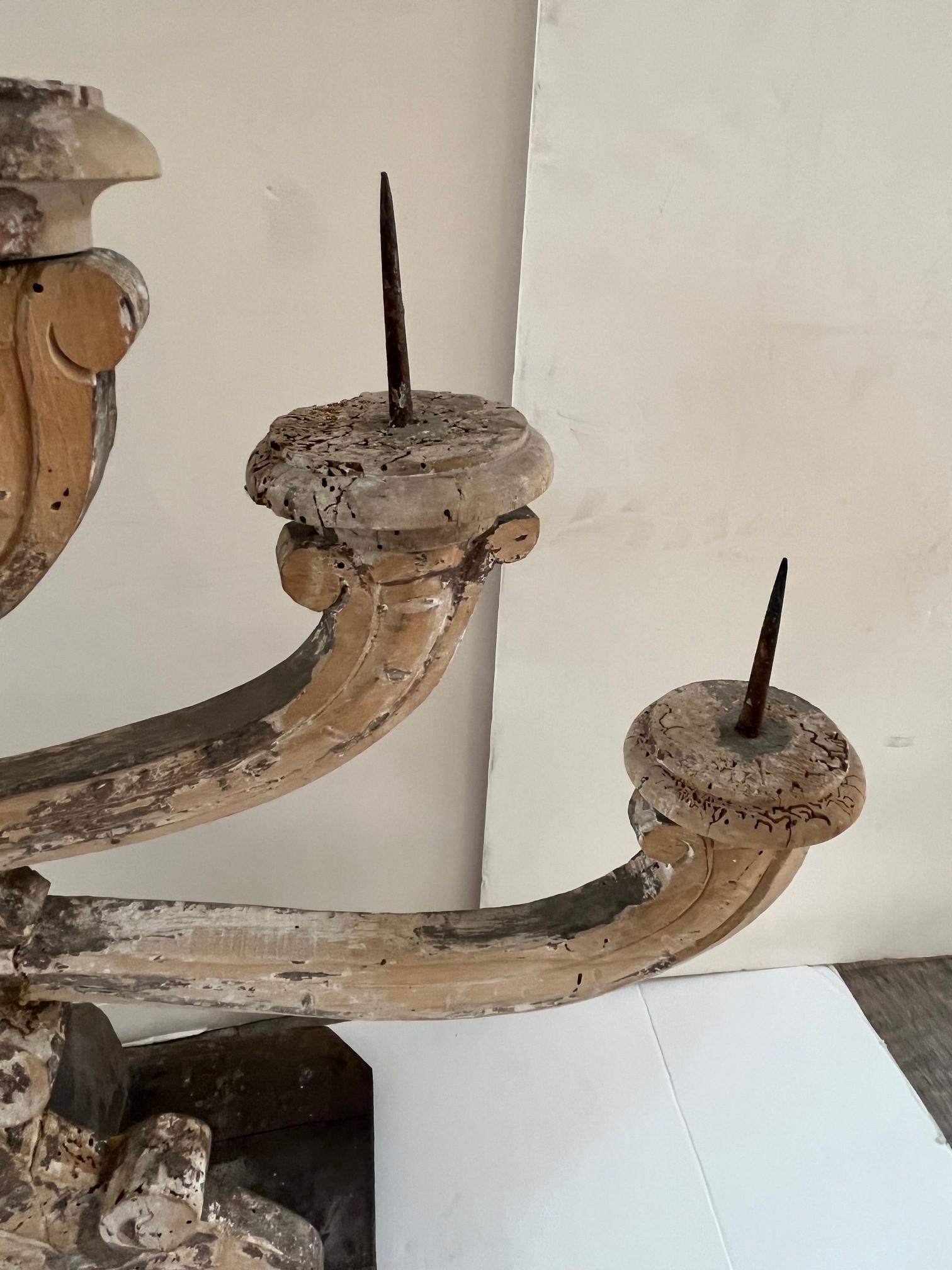Metal Pair of 19th Century Weathered Italian Seven Lights Candelabra For Sale