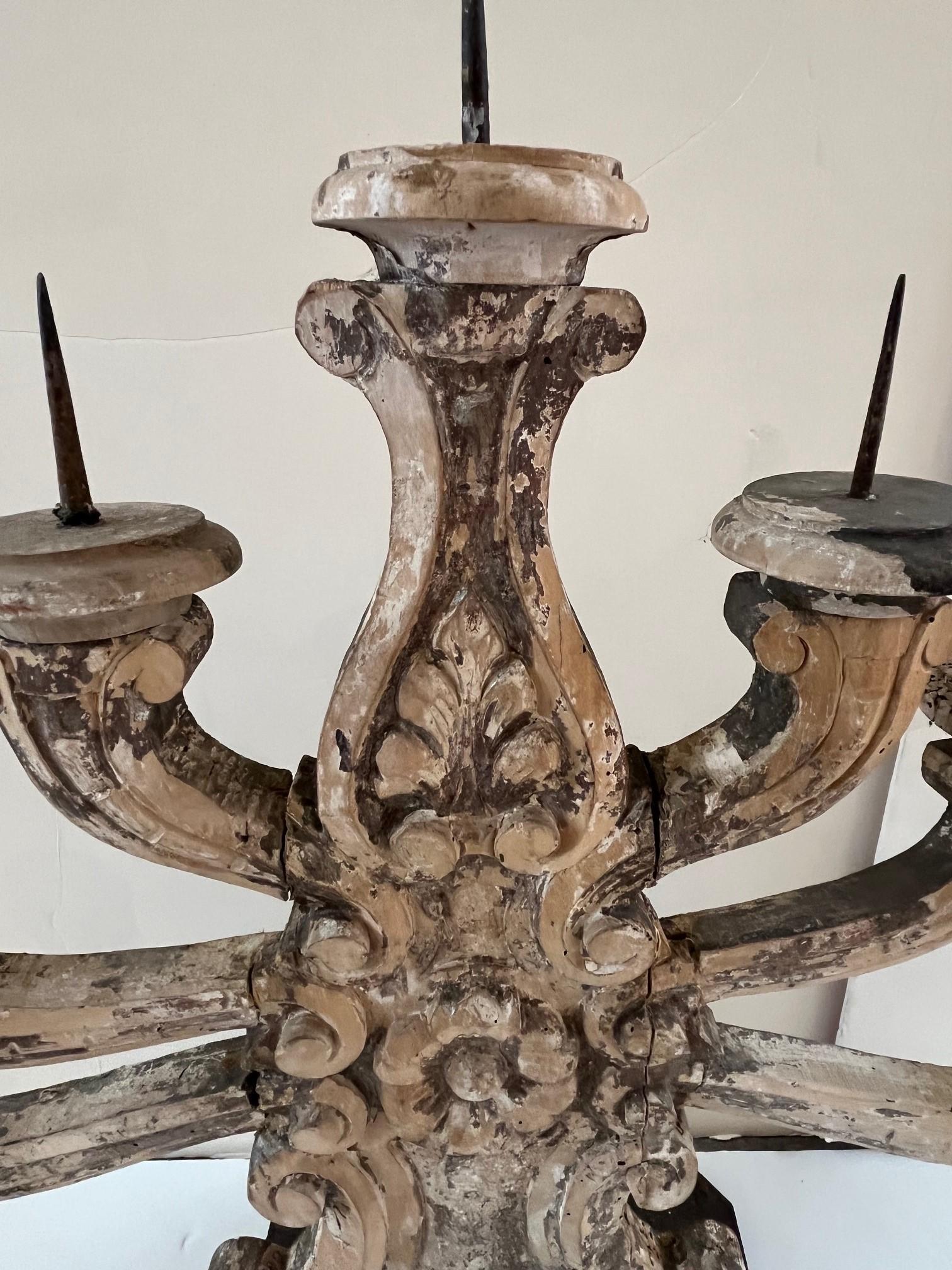 Pair of 19th Century Weathered Italian Seven Lights Candelabra For Sale 2