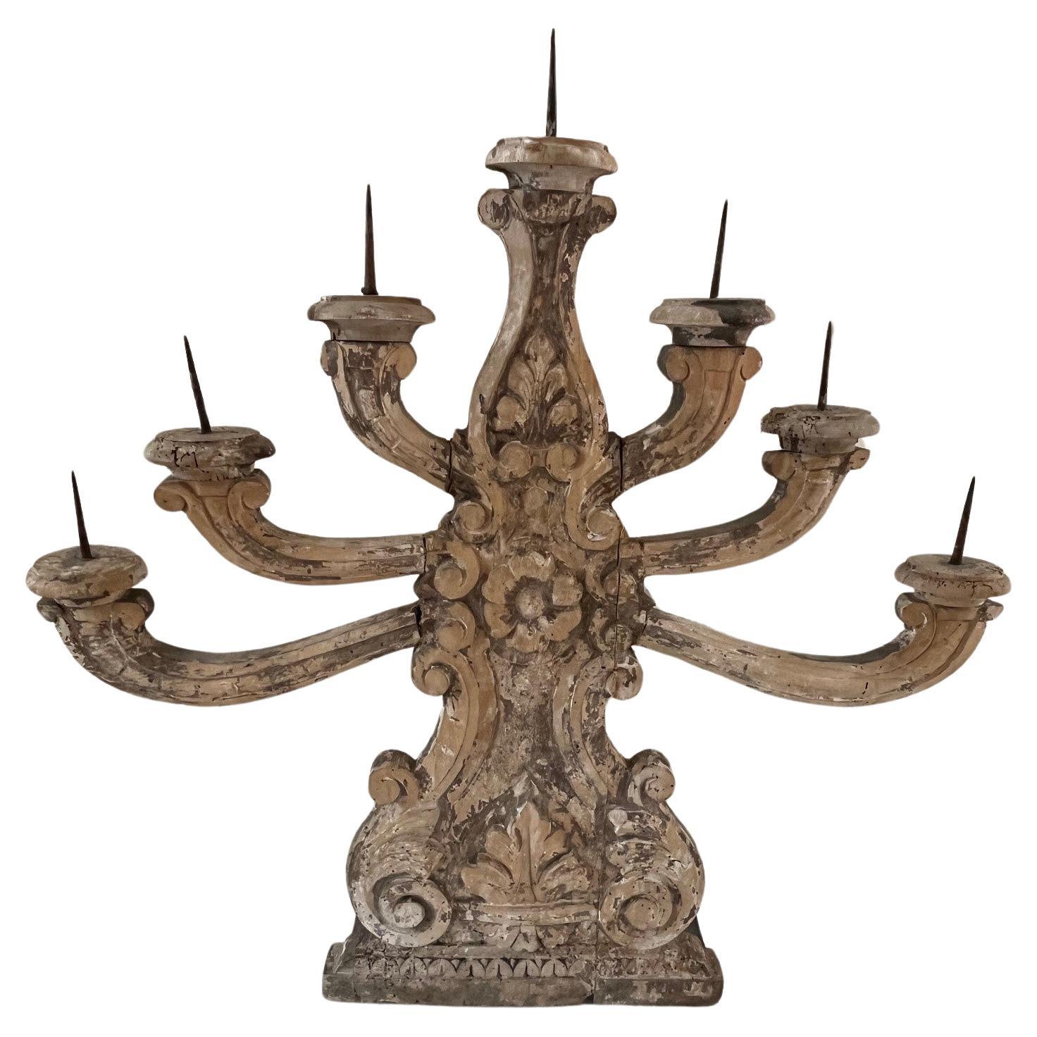 Pair of 19th Century Weathered Italian Seven Lights Candelabra For Sale