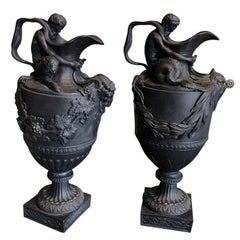 Pair of 19th Century Wedgwood Black Basalt Ewers