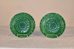 Pair of 19th Century Wedgwood Green Majolica Sunflower Plates