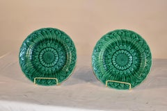 Pair of 19th Century Wedgwood Green Majolica Sunflower Plates