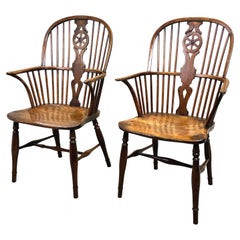 Antique Pair Of 19th Century Wheelback Windsor Armchairs