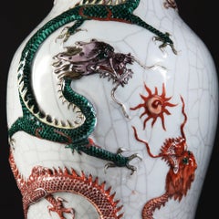Pair of 19th Century White Ceramic Chinese Dragon Vases as Table Lamps