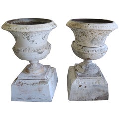 Antique Pair of 19th Century White Painted Cast Iron "Chippy" Urns