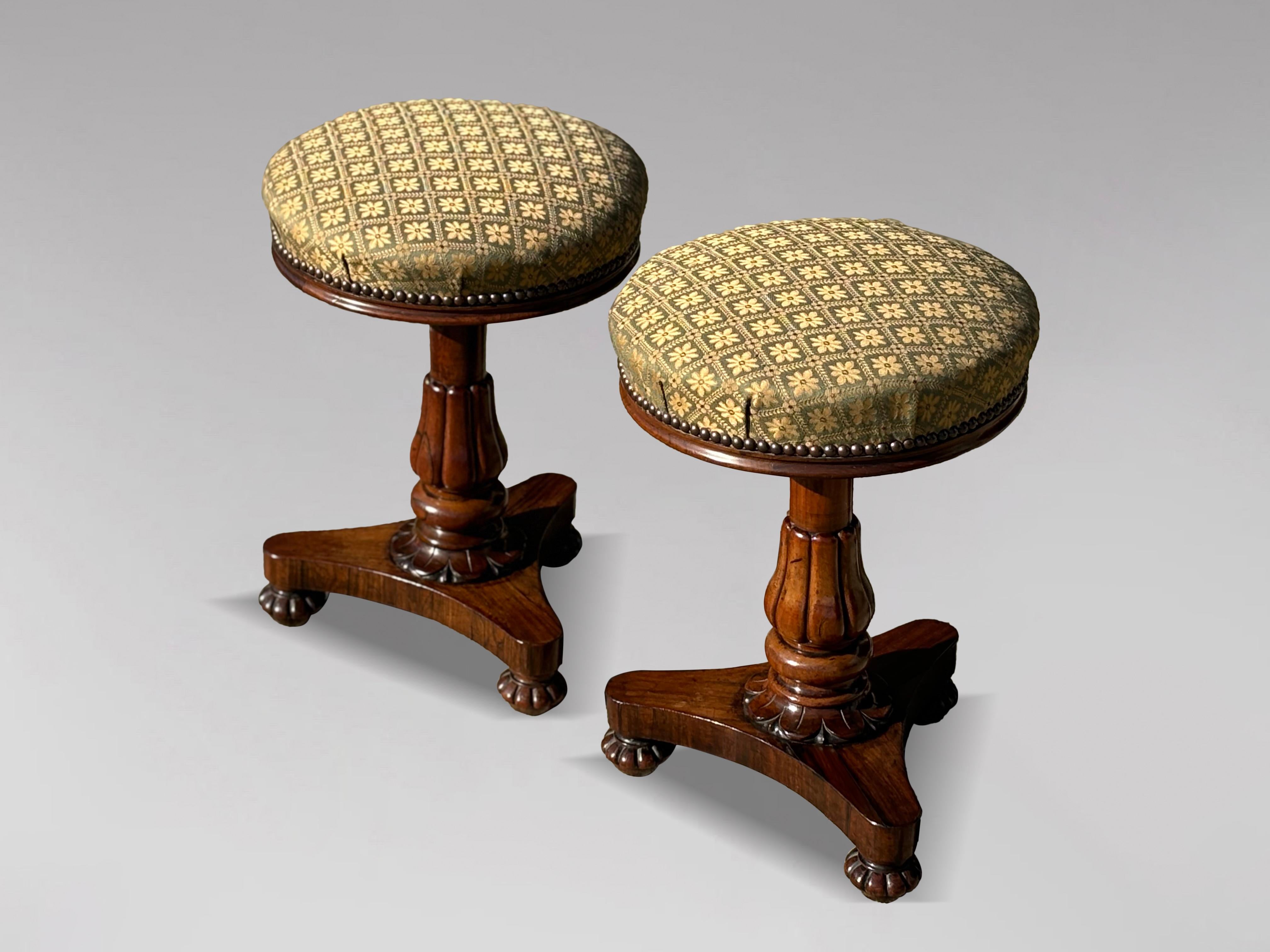 British Pair of 19th Century William IV Period Rosewood Piano Stools