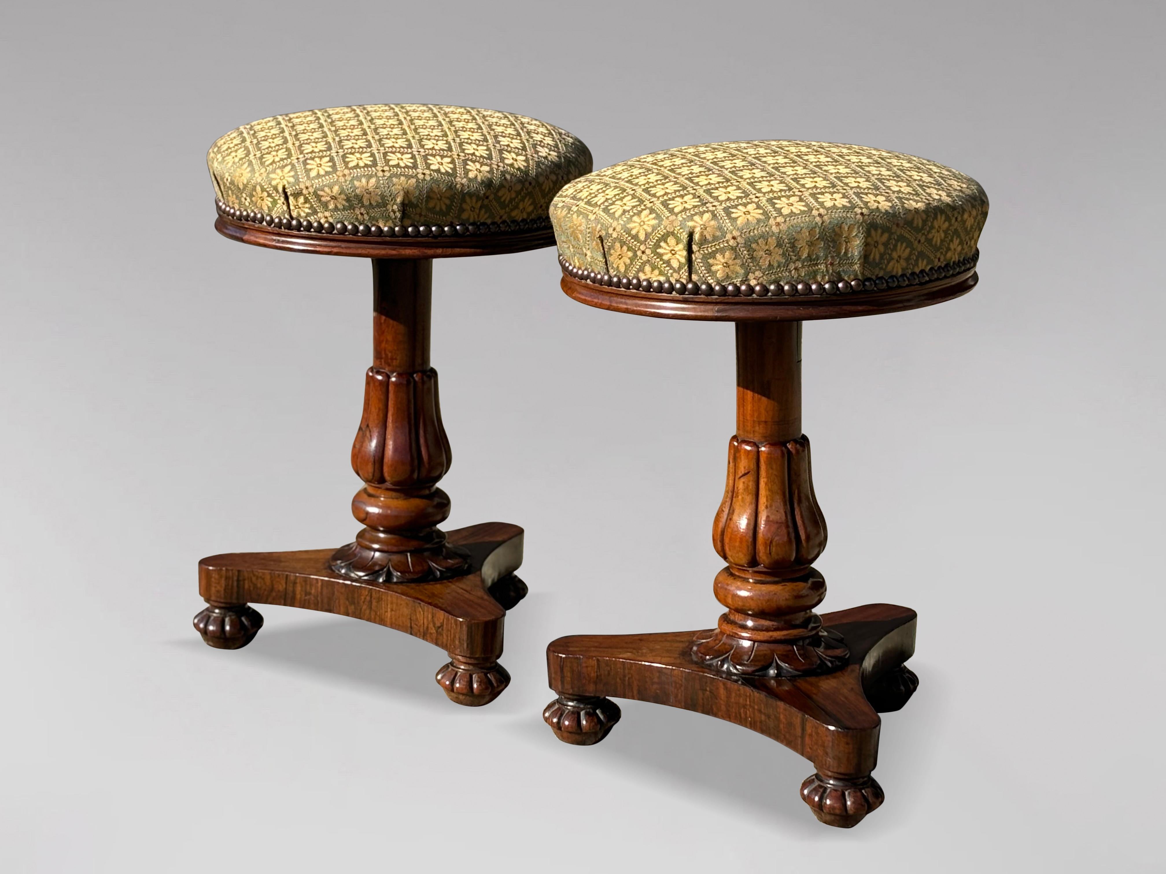 Polished Pair of 19th Century William IV Period Rosewood Piano Stools