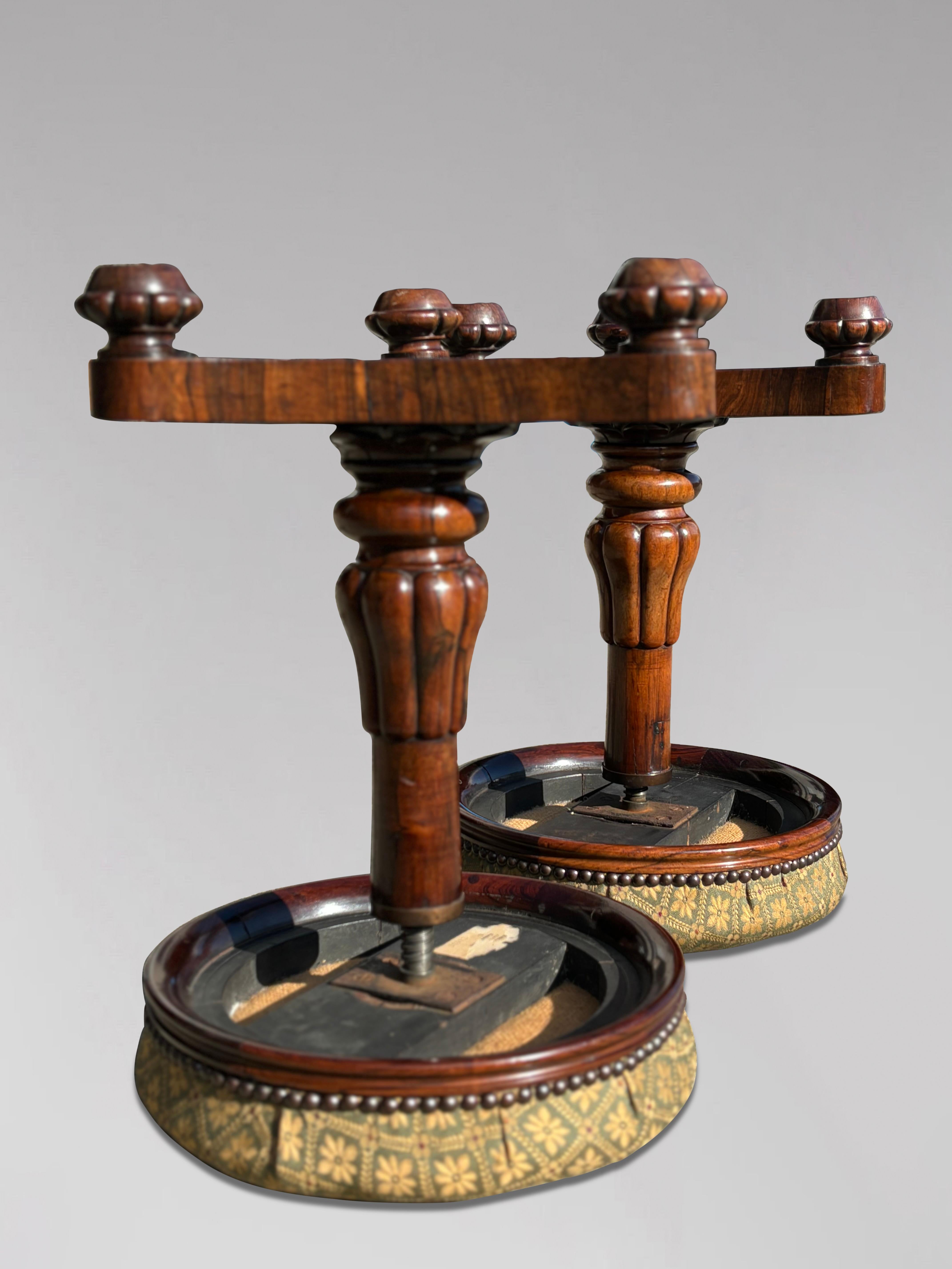 Brass Pair of 19th Century William IV Period Rosewood Piano Stools