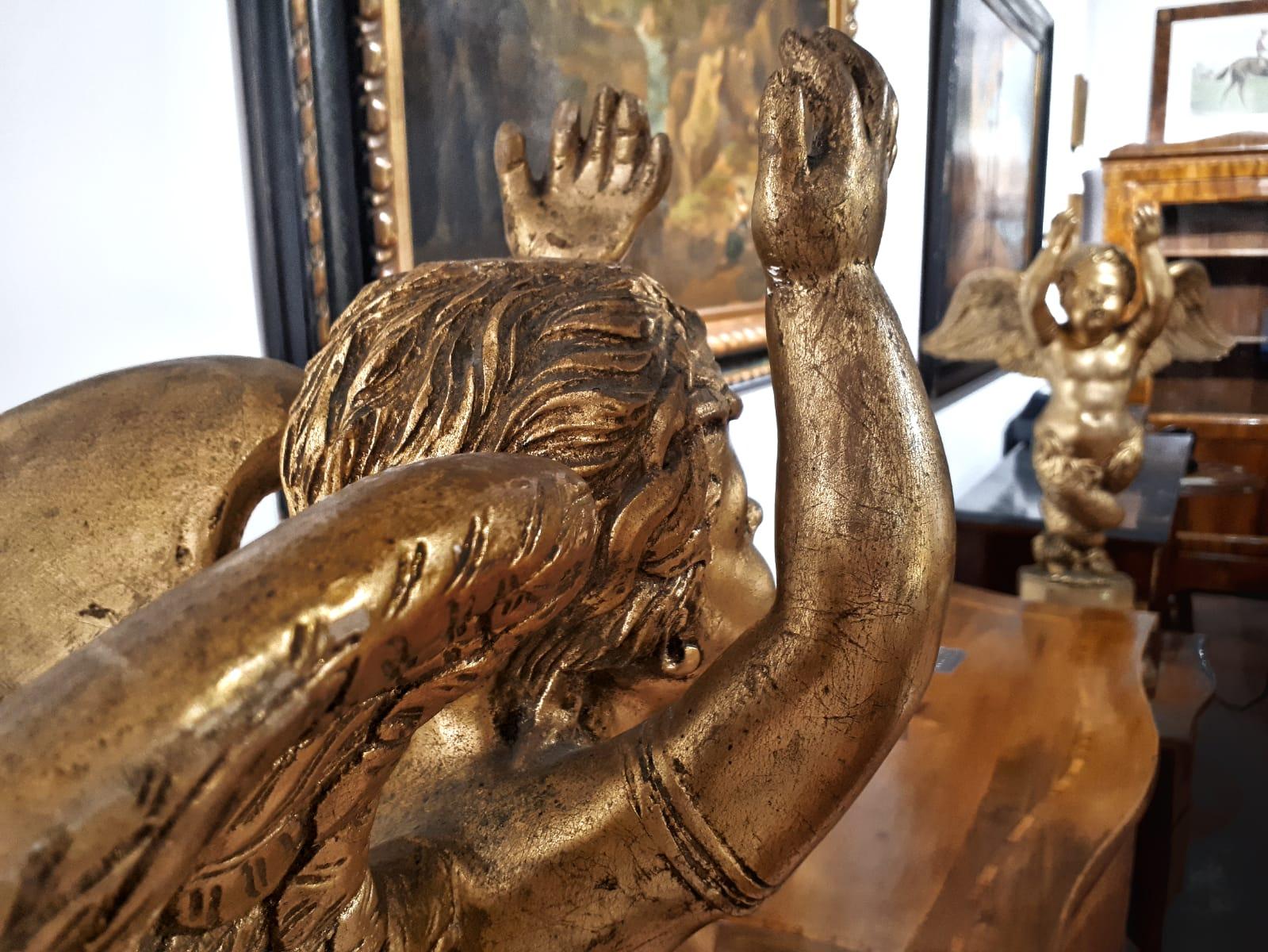 Gilt Pair of 19th Century Gilded Wood French Angels Sculptures LAST PRICE For Sale