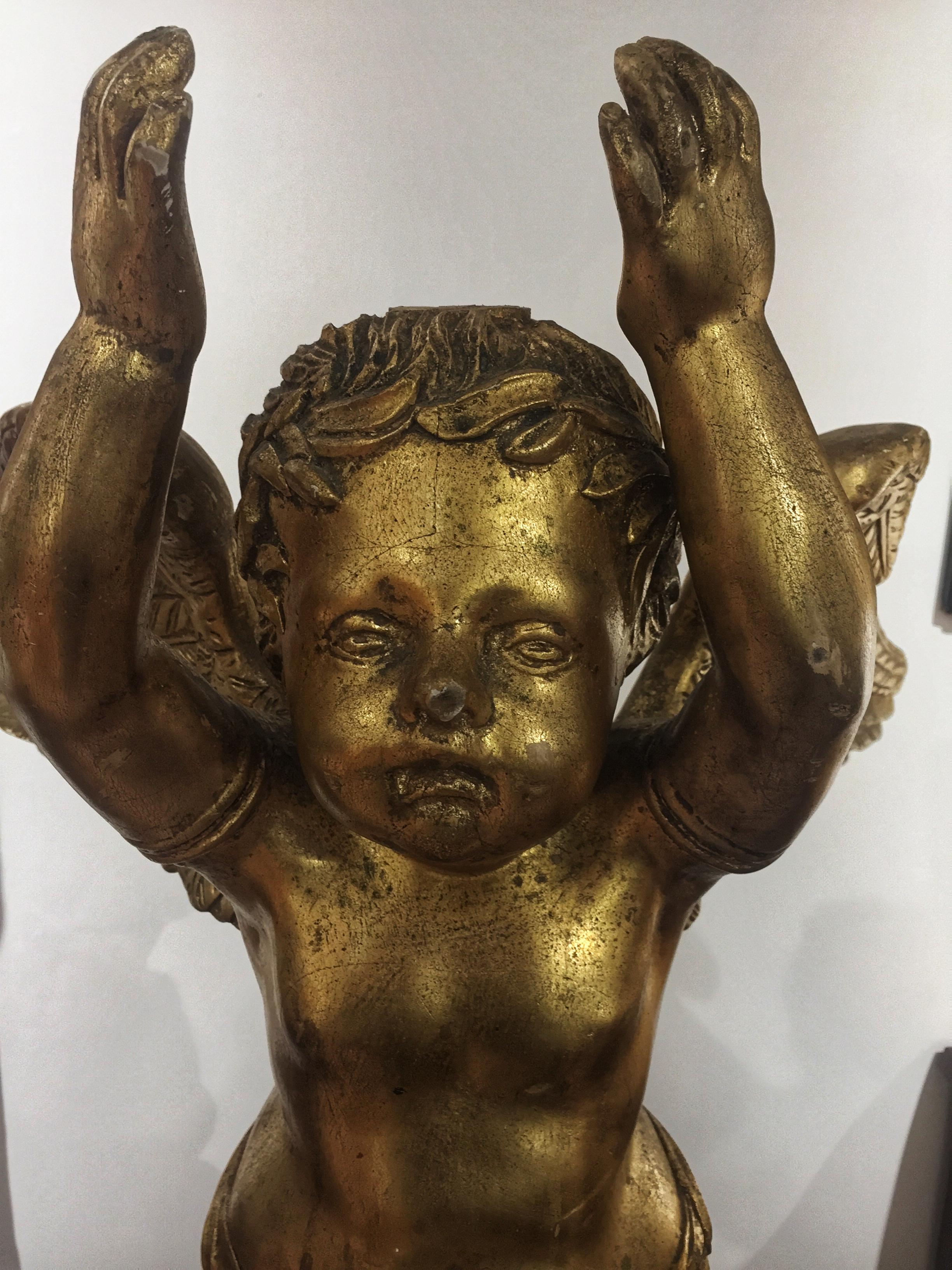 Pair of 19th Century Gilded Wood French Angels Sculptures LAST PRICE For Sale 1