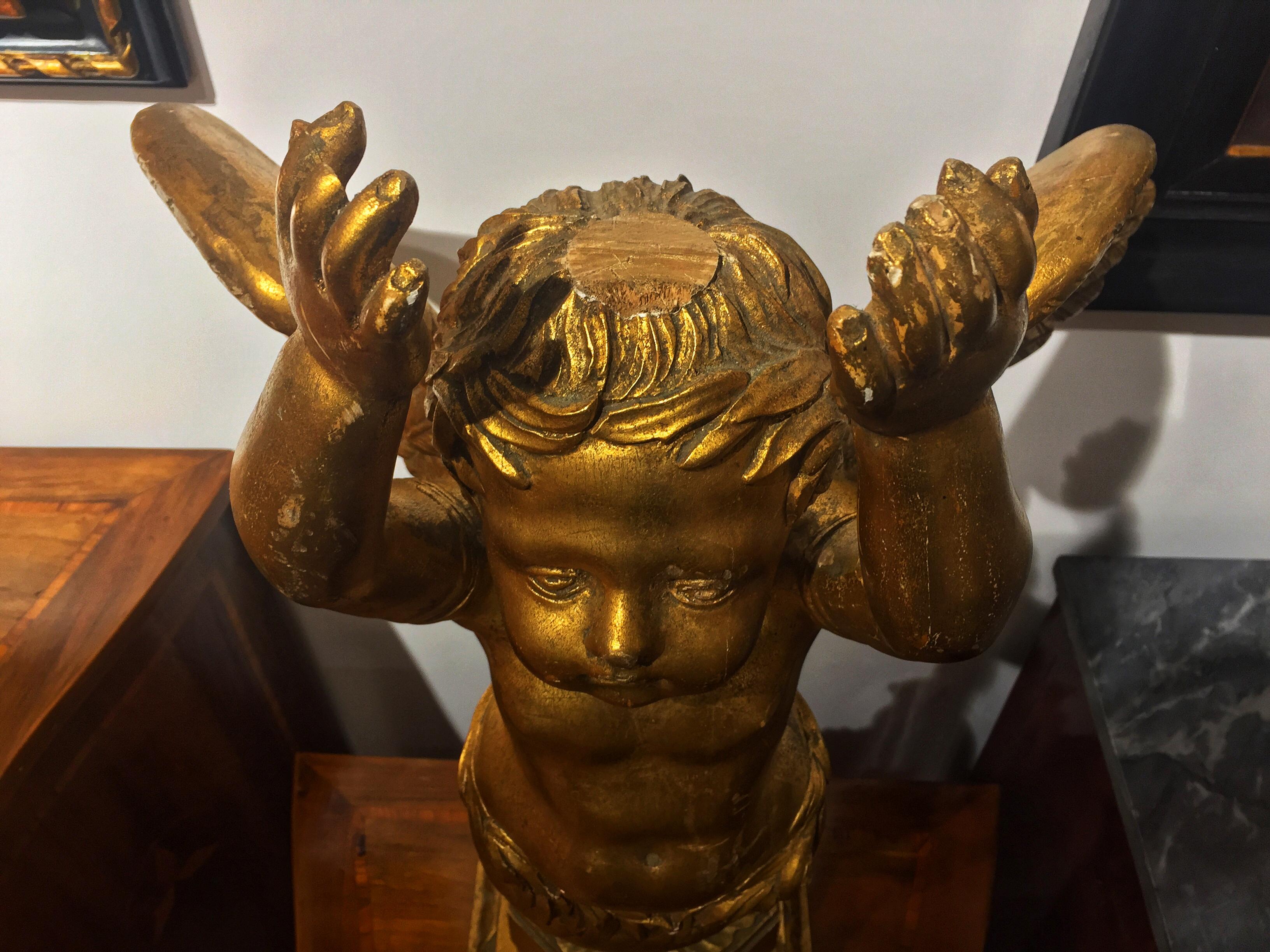 Pair of 19th Century Gilded Wood French Angels Sculptures LAST PRICE For Sale 2