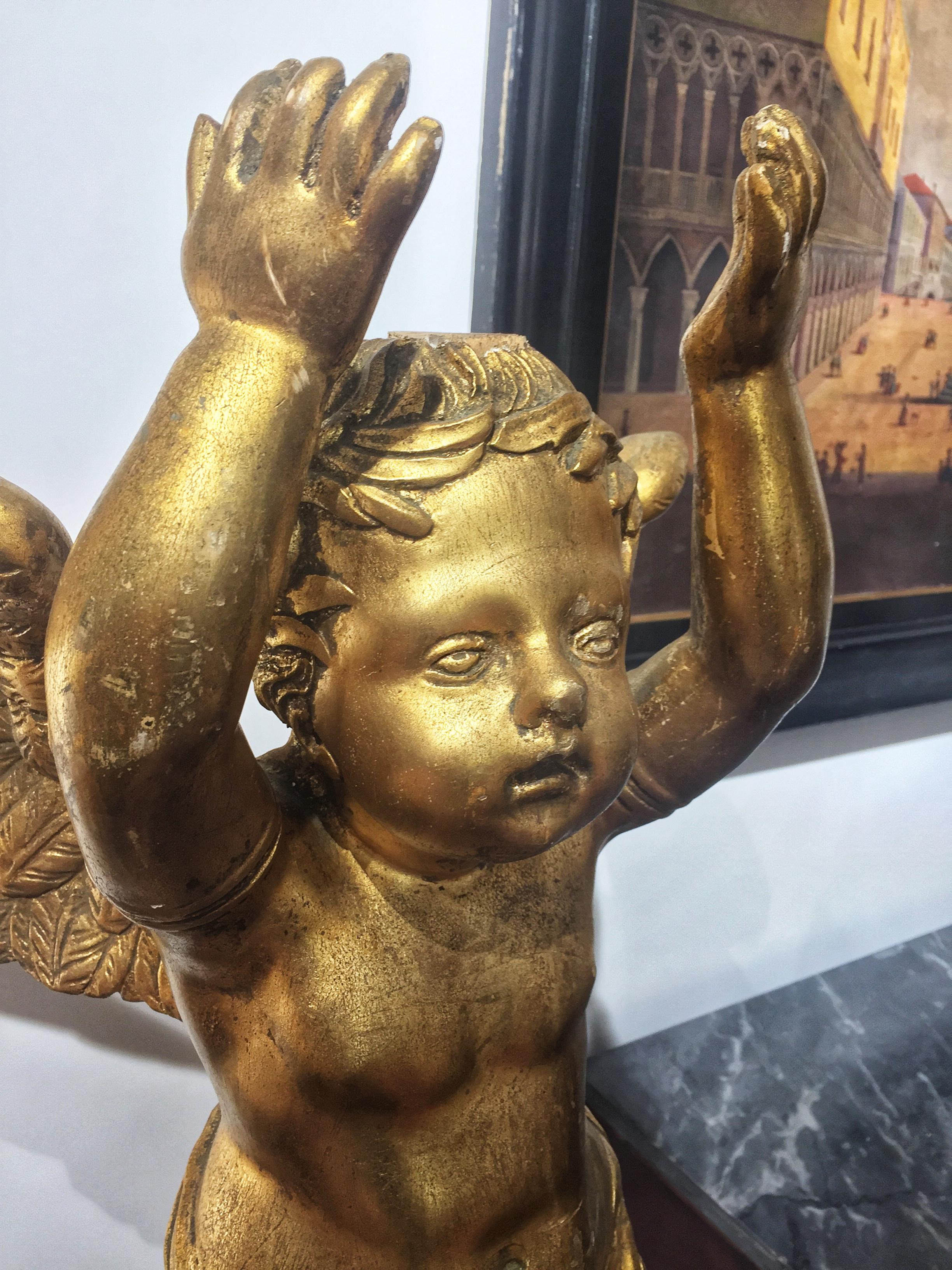 Pair of 19th Century Gilded Wood French Angels Sculptures LAST PRICE For Sale 3