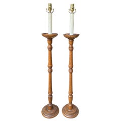 Pair of 19th Century Wooden Candlestick Floor Lamps Pair of 19th Century Wooden Candlestick Floor Lamps