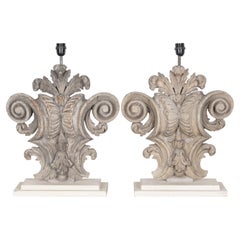 Pair of 19th Century Wooden Carved Lamps