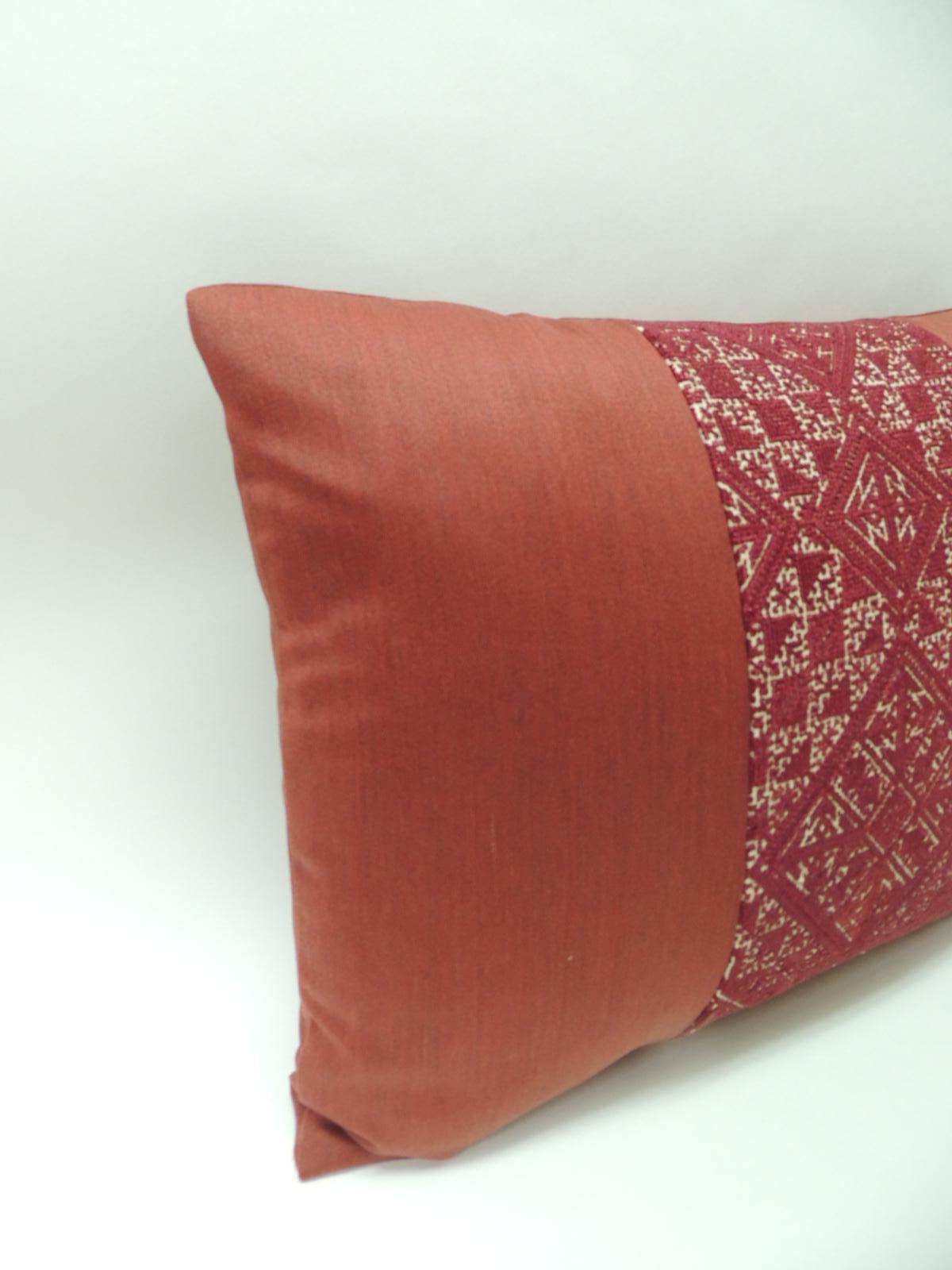 Tribal Pair of 19th Century Woven Red Fez Textile Bolster Decorative Pillows