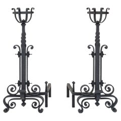 Pair of 19th Century Wrought Iron French Andirons