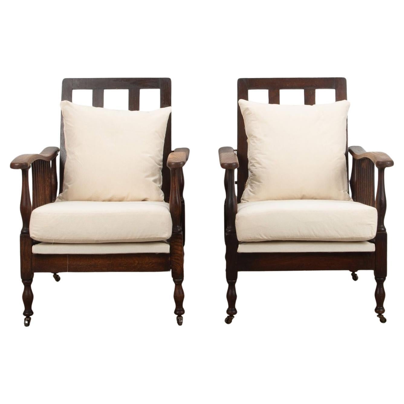 Pair of 19th Century Wylie & Lochhead Reclining Oak Chairs
