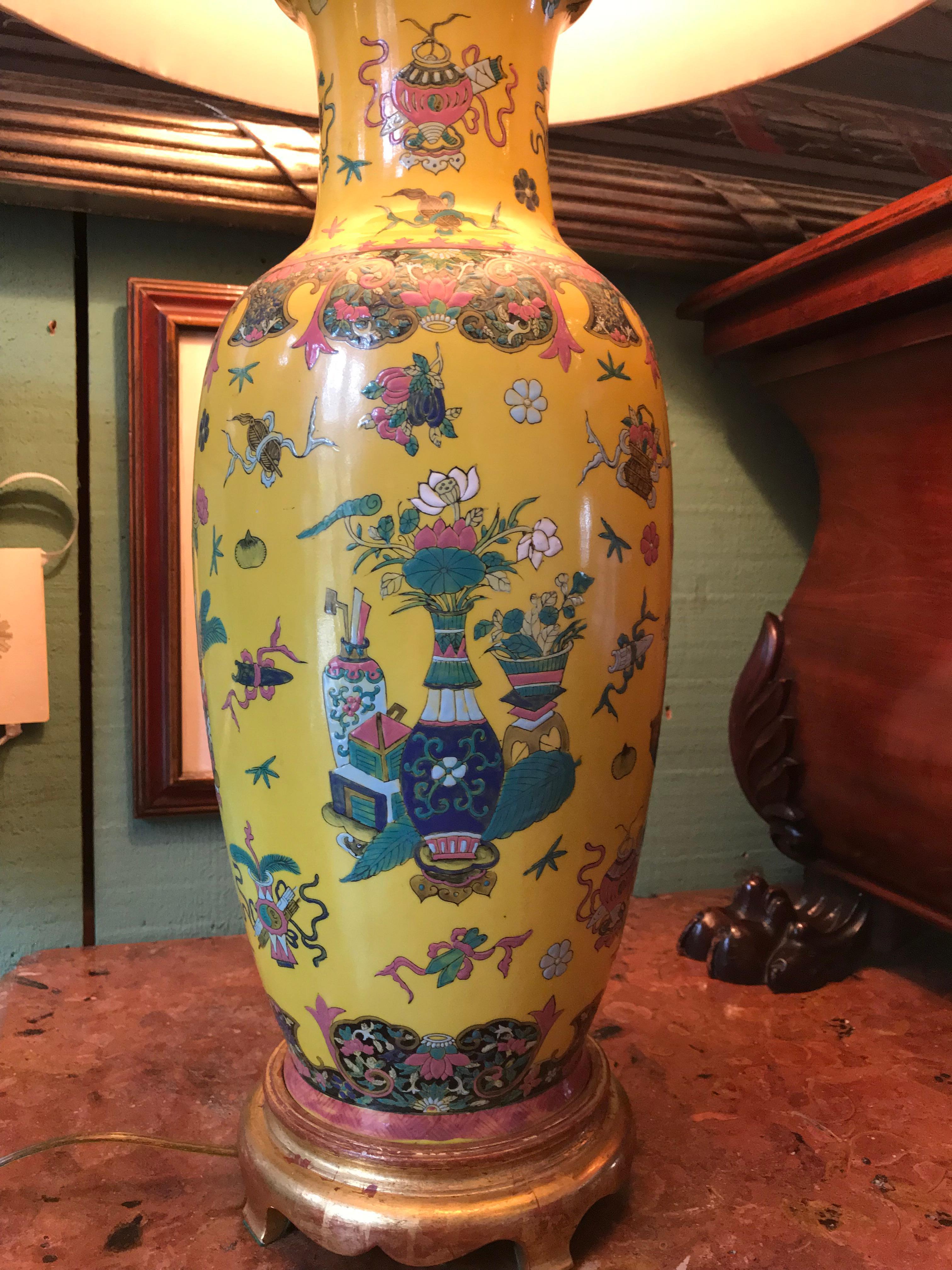 Pair of 19th Century Yellow Chinese Vases Made into Lamps In Good Condition In West Hollywood, CA