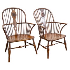 Antique Pair of 19th Century Yew & Elm Windsor Chairs