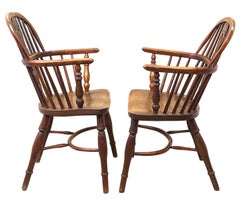 Pair Of 19th Century Yew Wood Windsor Armchairs
