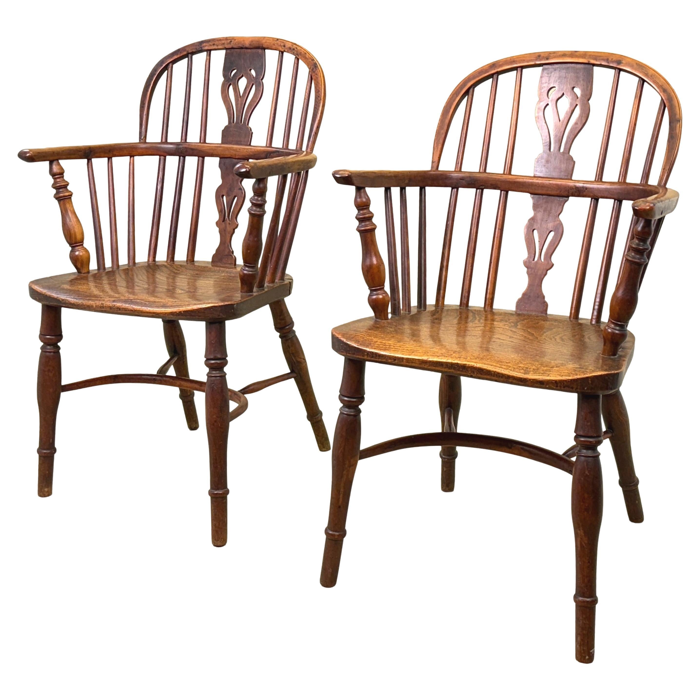 Pair Of 19th Century Yew Wood Windsor Armchairs