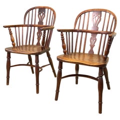 Pair Of 19th Century Yew Wood Windsor Armchairs