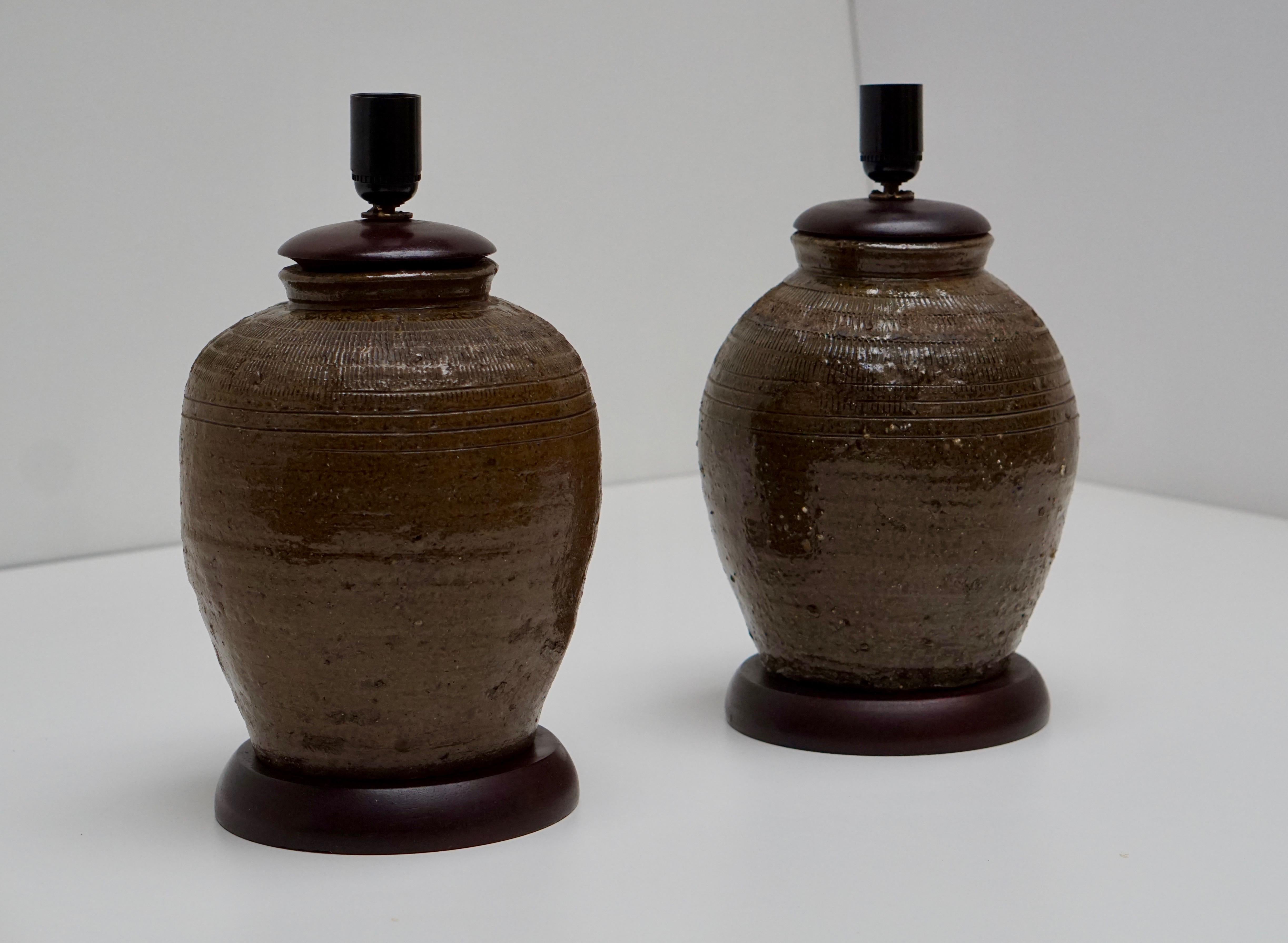 20th Century Pair of 19th Century, Ceramic Urn or Jar Table Lamps For Sale