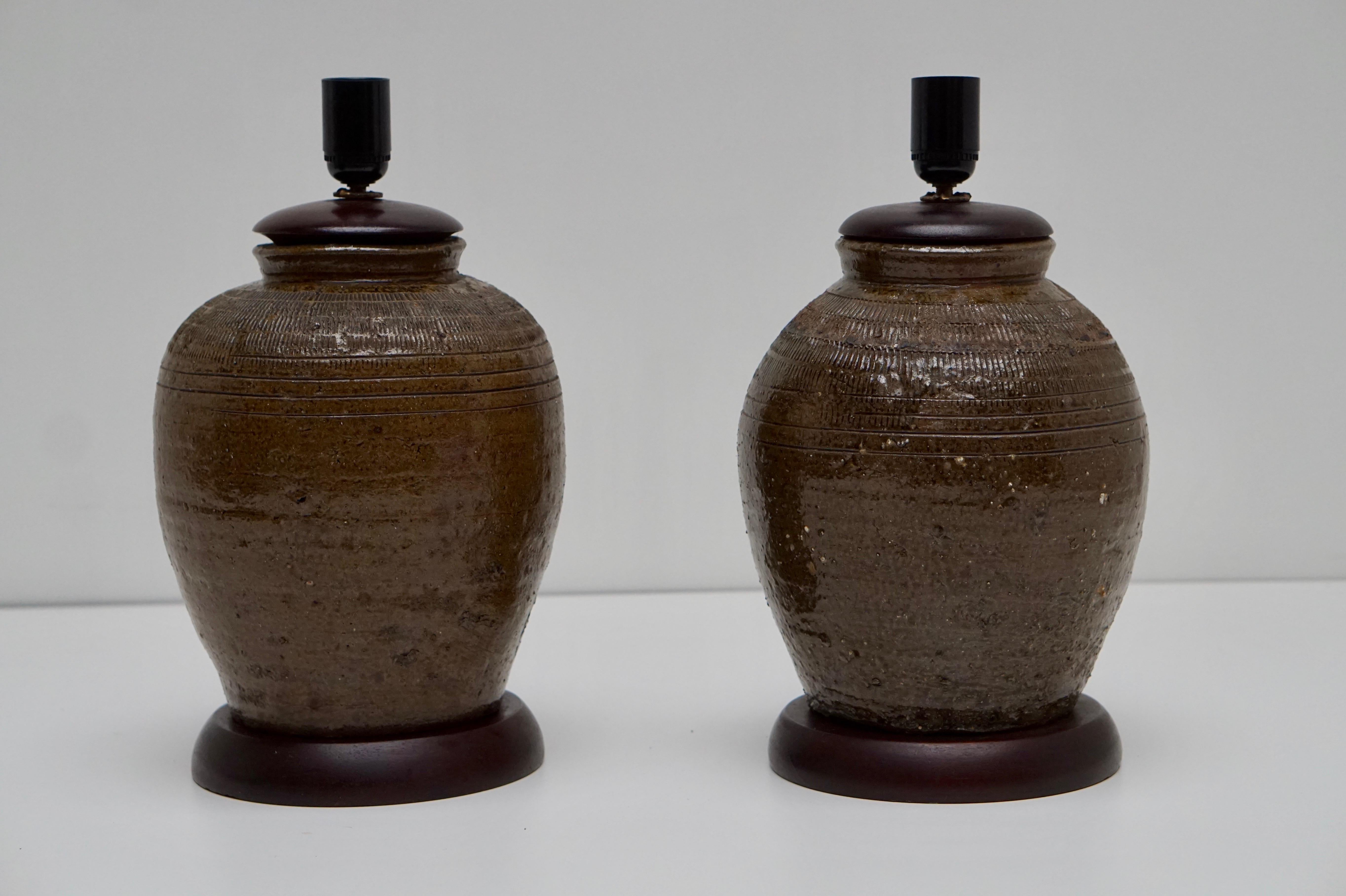 Pair of 19th Century, Ceramic Urn or Jar Table Lamps For Sale 2