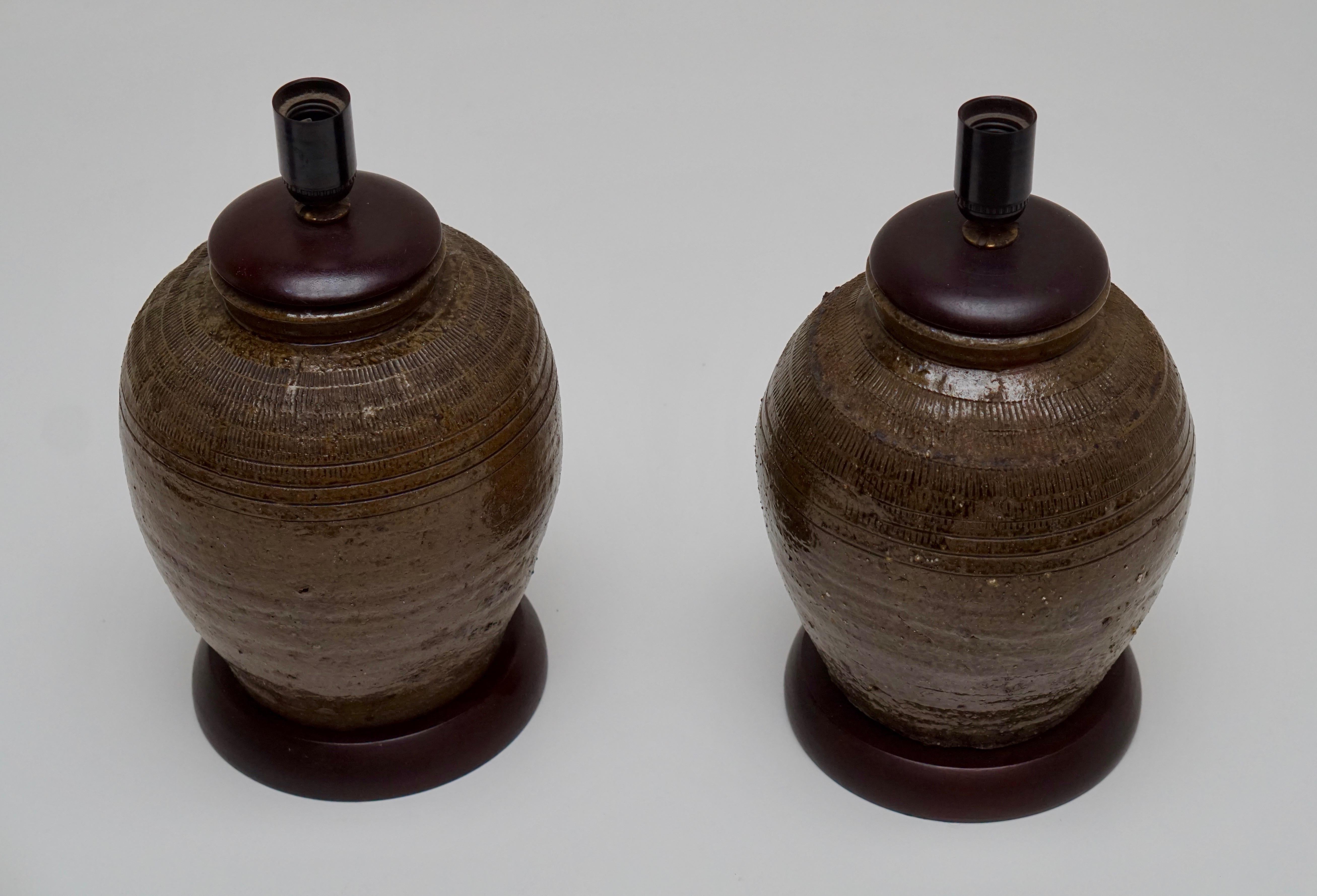 Pair of 19th Century, Ceramic Urn or Jar Table Lamps For Sale 3
