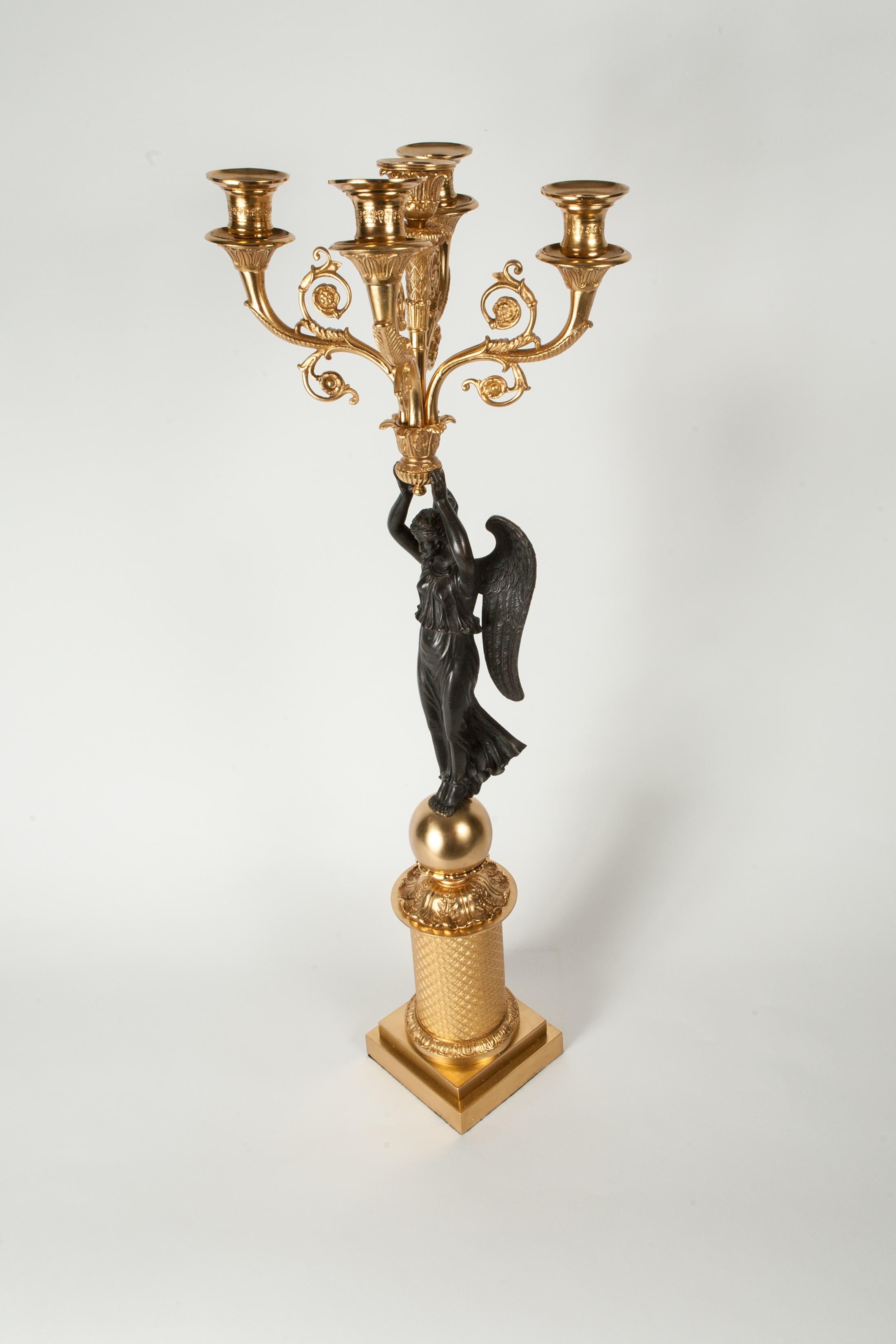 Pair of 19th-Century Empire Style Bronze and Gilt Candelabras 5