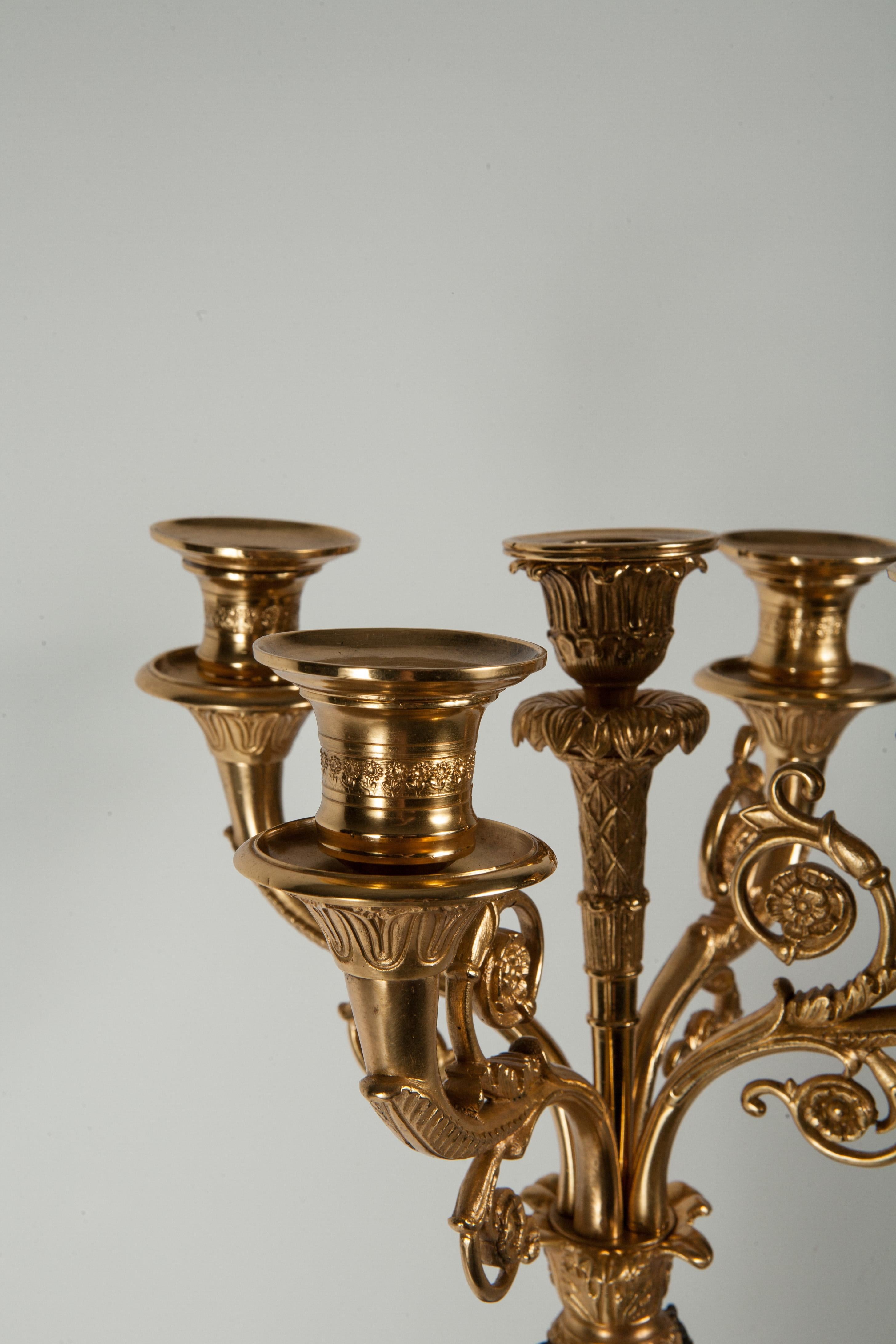 Pair of 19th-Century Empire Style Bronze and Gilt Candelabras In Good Condition In New York, NY