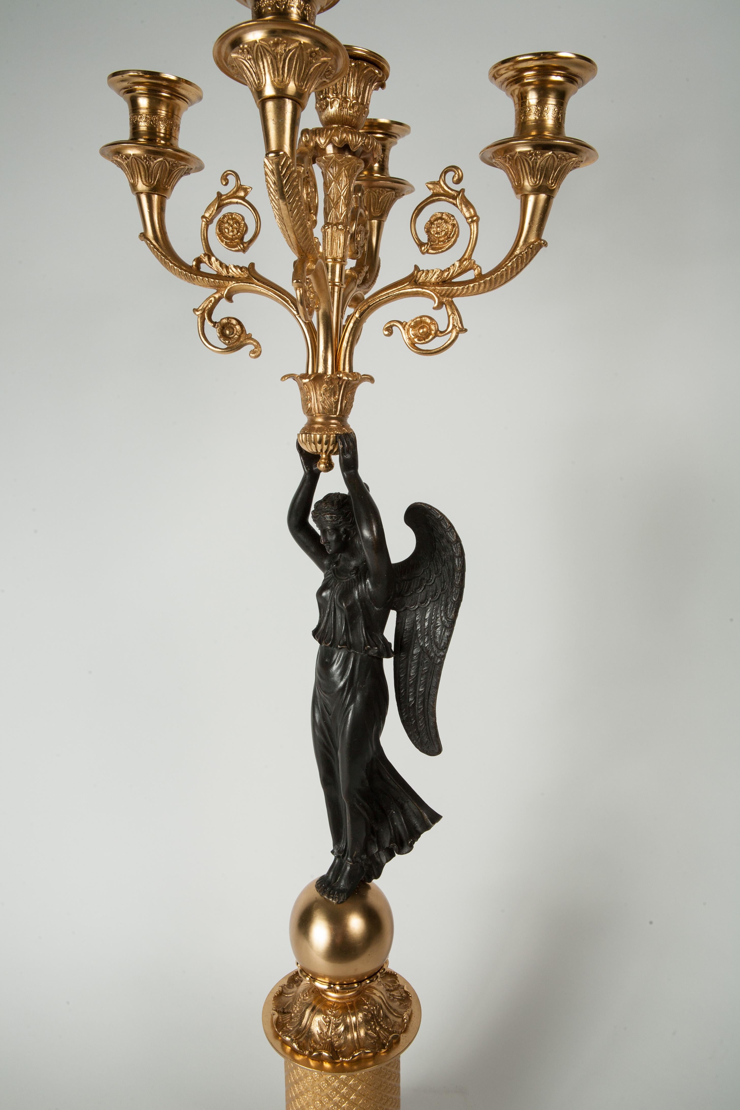 Pair of 19th-Century Empire Style Bronze and Gilt Candelabras 3