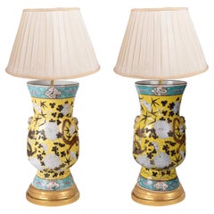 Pair of 19th Chinese Famille Jaune Crackelware Vases / lamps