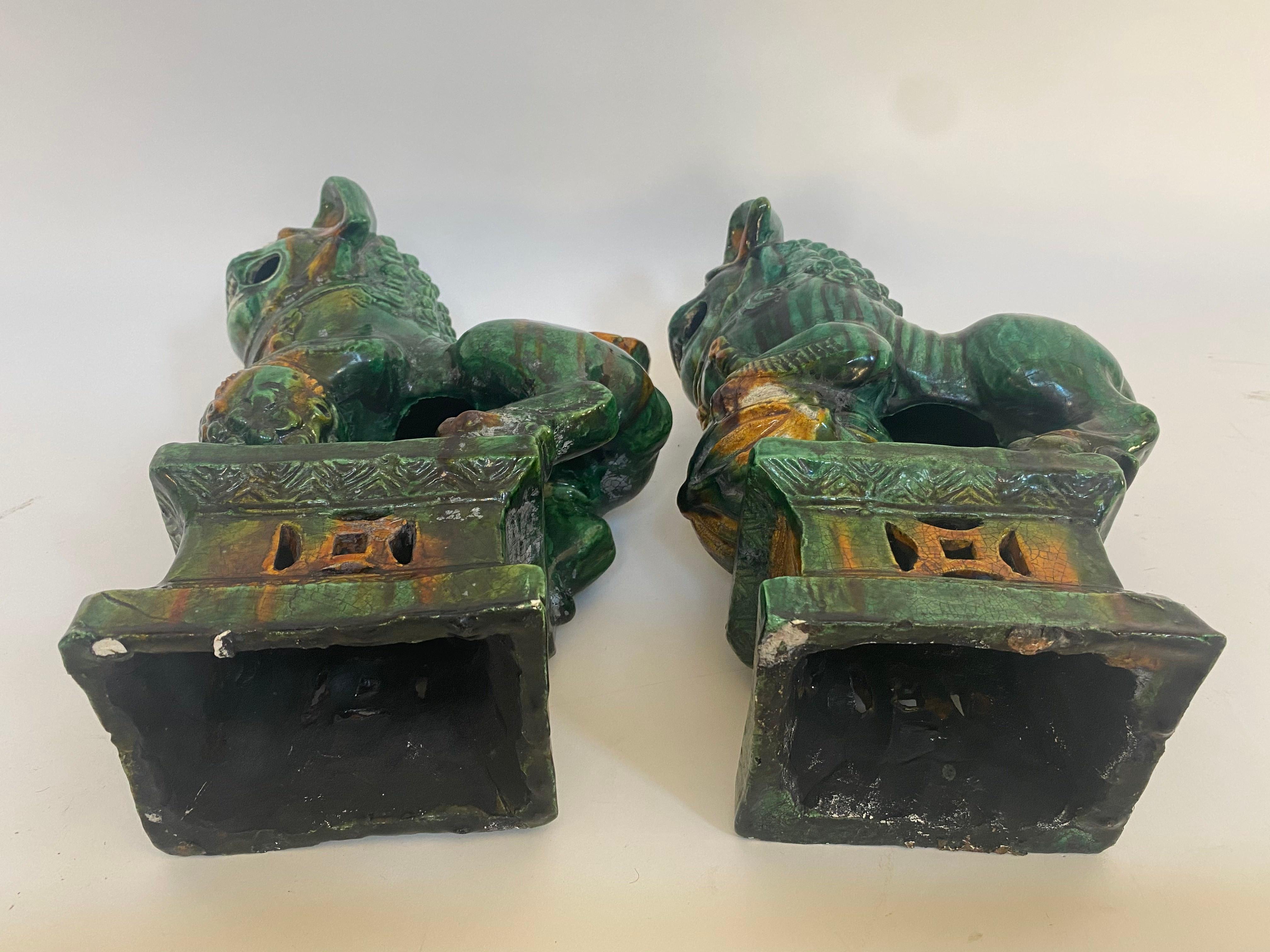 Pair of 19th Chinese Tri-Colored Glazed Foo Lions /Dogs 3