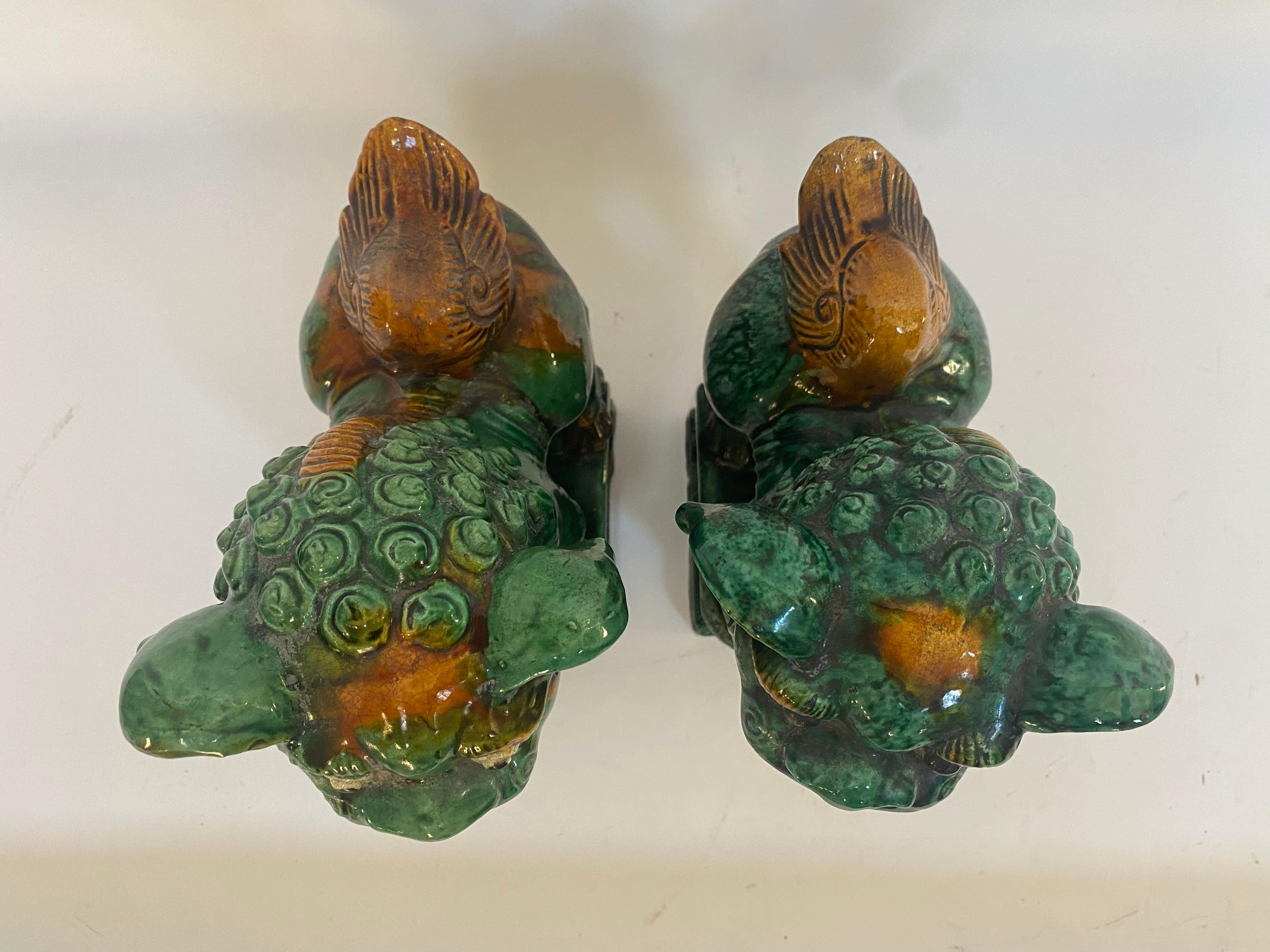 Pair of 19th Chinese Tri-Colored Glazed Foo Lions /Dogs 2