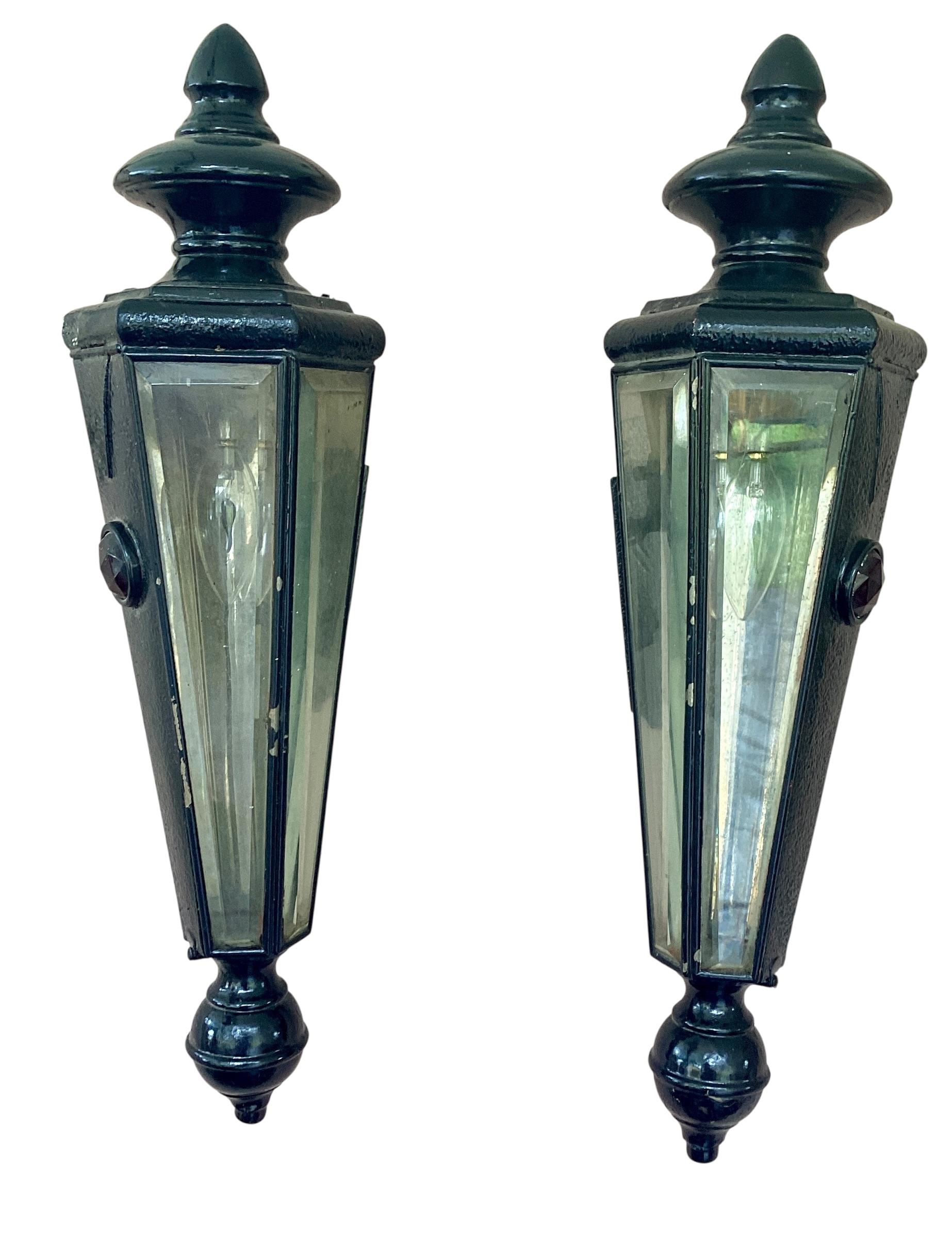 Pair of English Coach Lantern. Originally mounted on a horse drawn carriage, these were later electrified.
