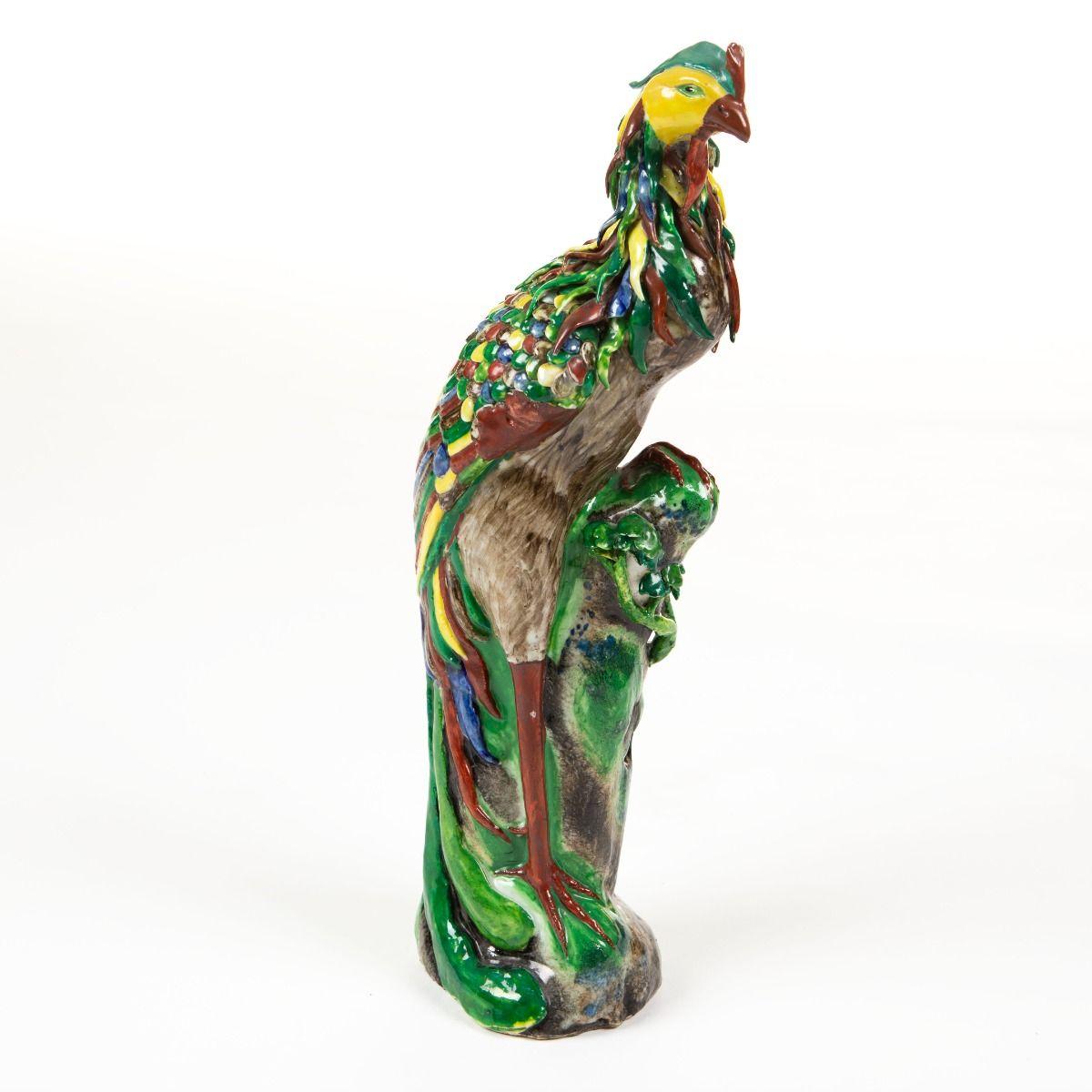 Pair of 19th Crt.  Decorativ Chinese Polychrome Porcelain Phoenix  Bird Figures For Sale 5