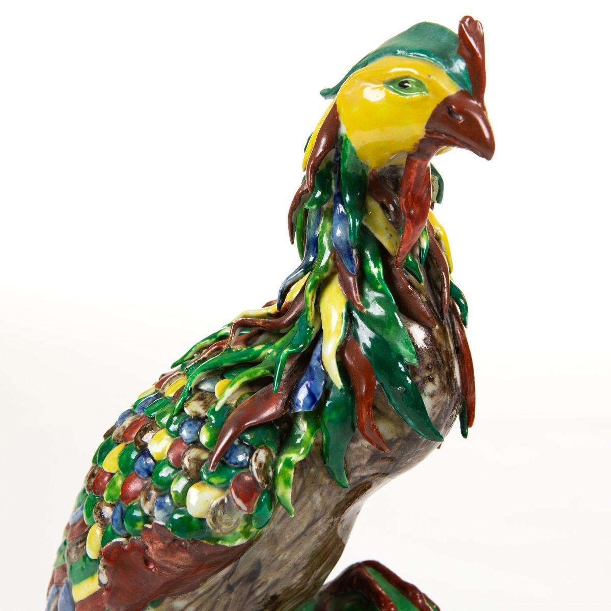 Pair of 19th Crt.  Decorativ Chinese Polychrome Porcelain Phoenix  Bird Figures For Sale 6