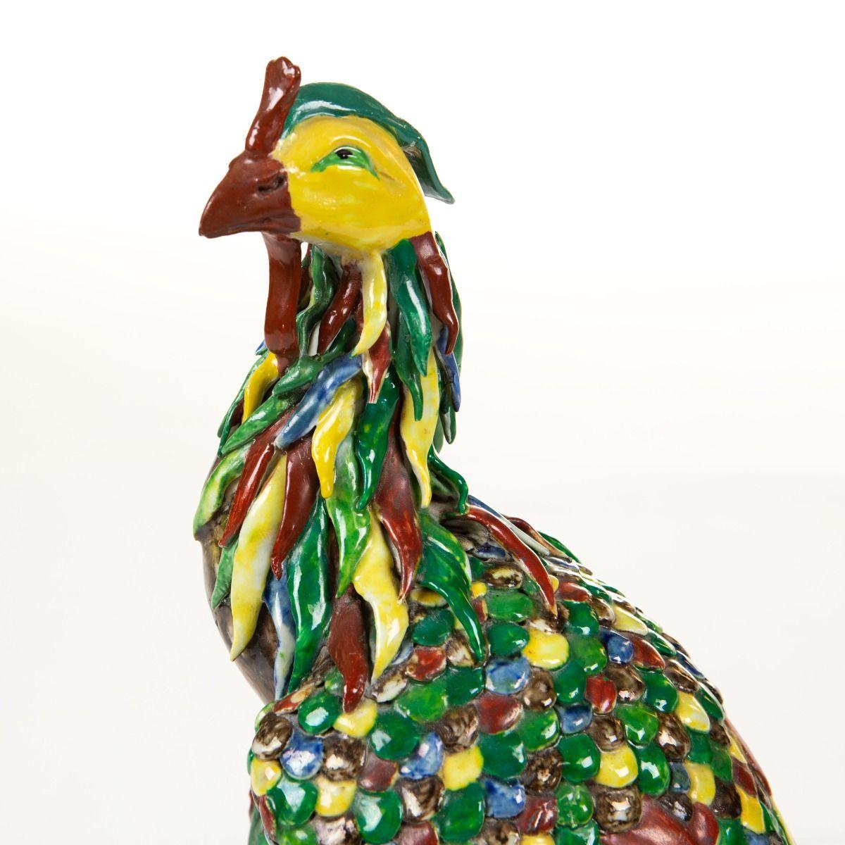 19th Century Pair of 19th Crt.  Decorativ Chinese Polychrome Porcelain Phoenix  Bird Figures For Sale