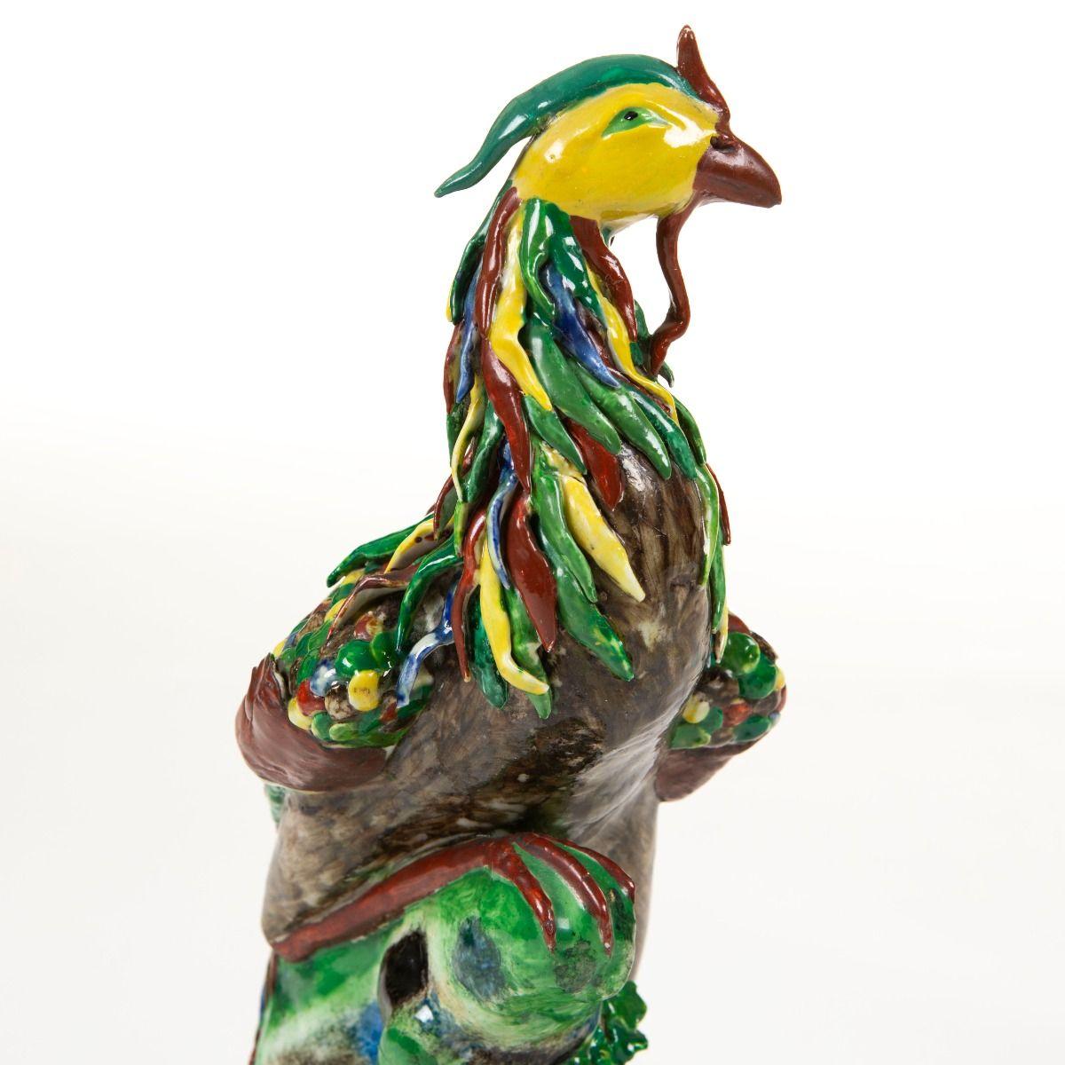 Pair of 19th Crt.  Decorativ Chinese Polychrome Porcelain Phoenix  Bird Figures For Sale 2