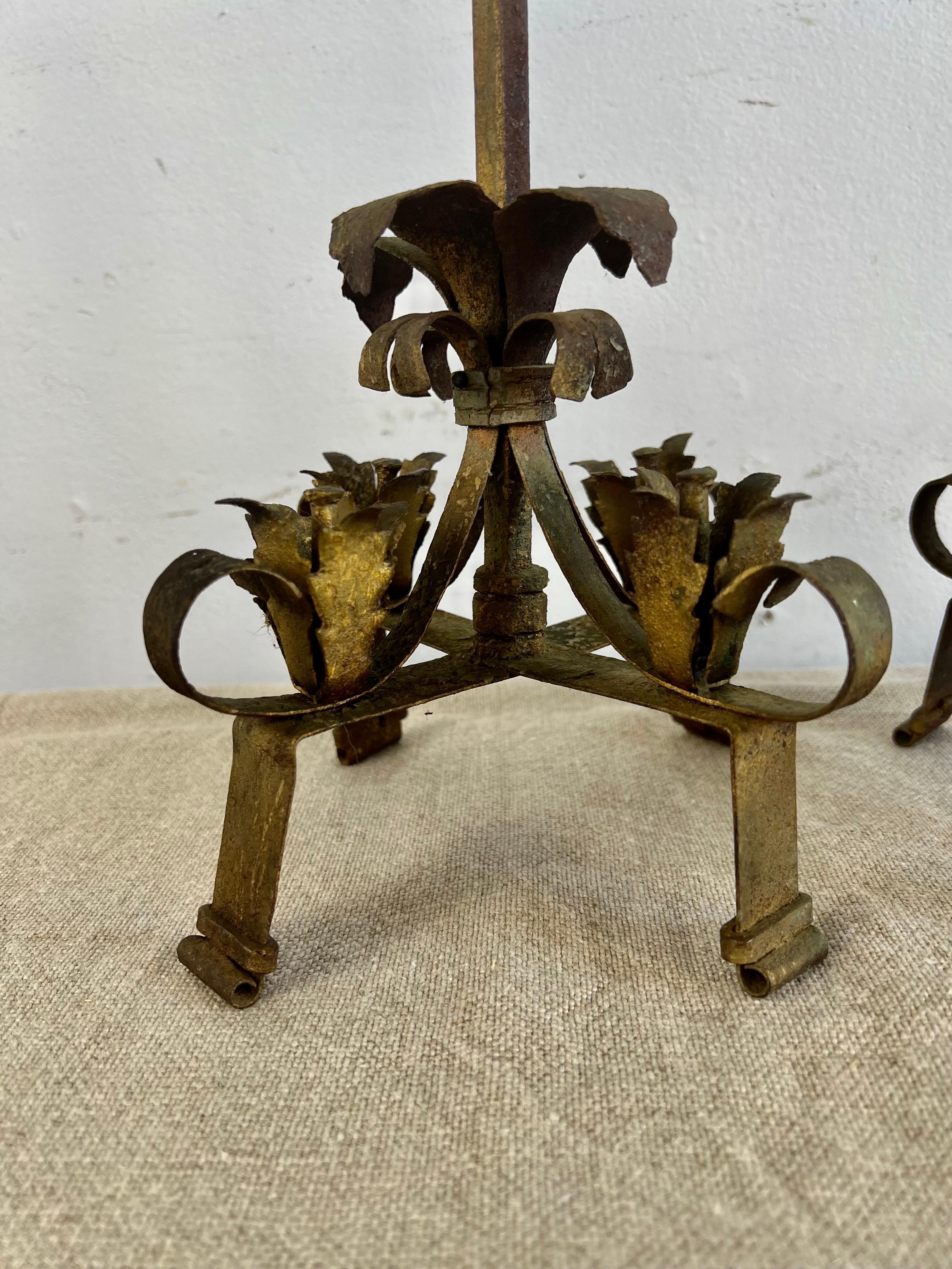 Pair of 19th C.Spanish Wrought Iron Candlesticks In Good Condition In Los Angeles, CA