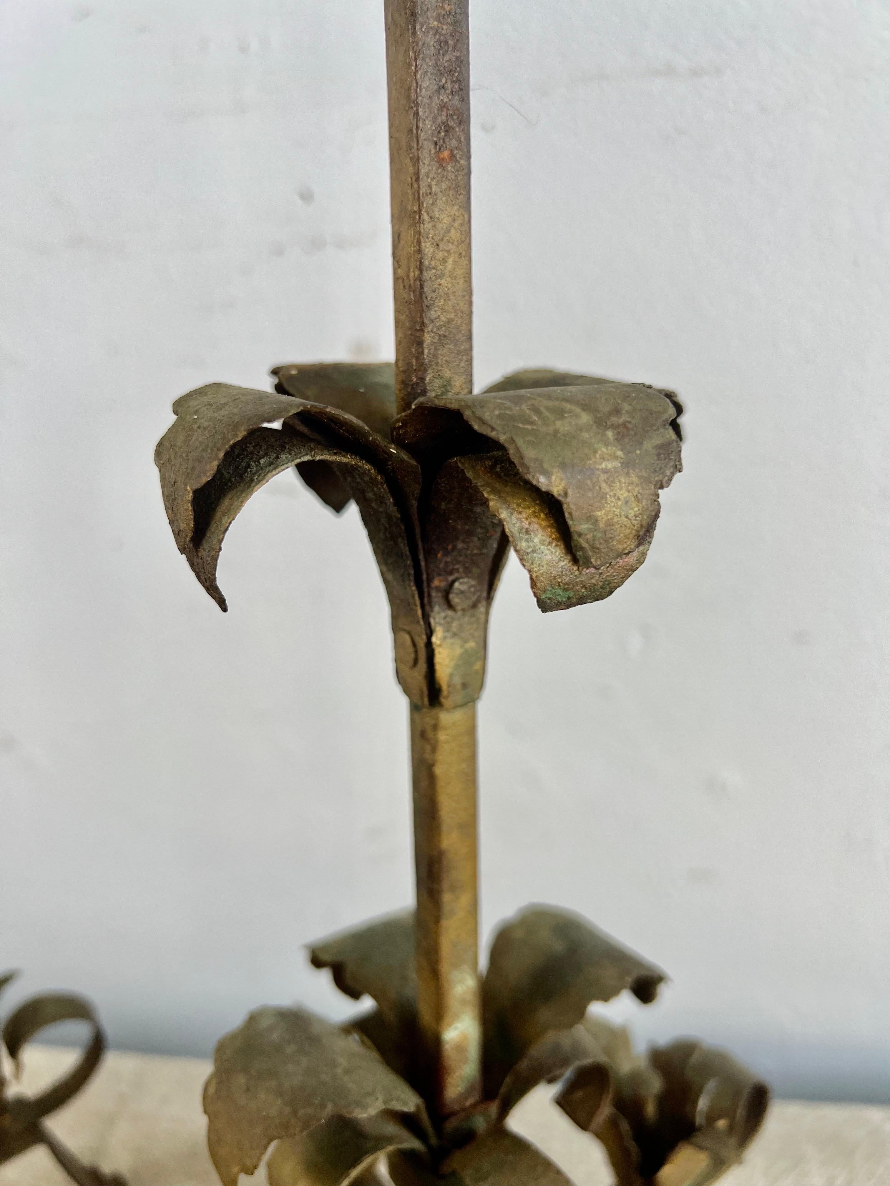 Pair of 19th C.Spanish Wrought Iron Candlesticks 3