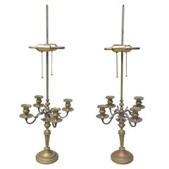 Pair of 19th-Early 20th Century French Bronze Four-Arm Candelabra as Lamps