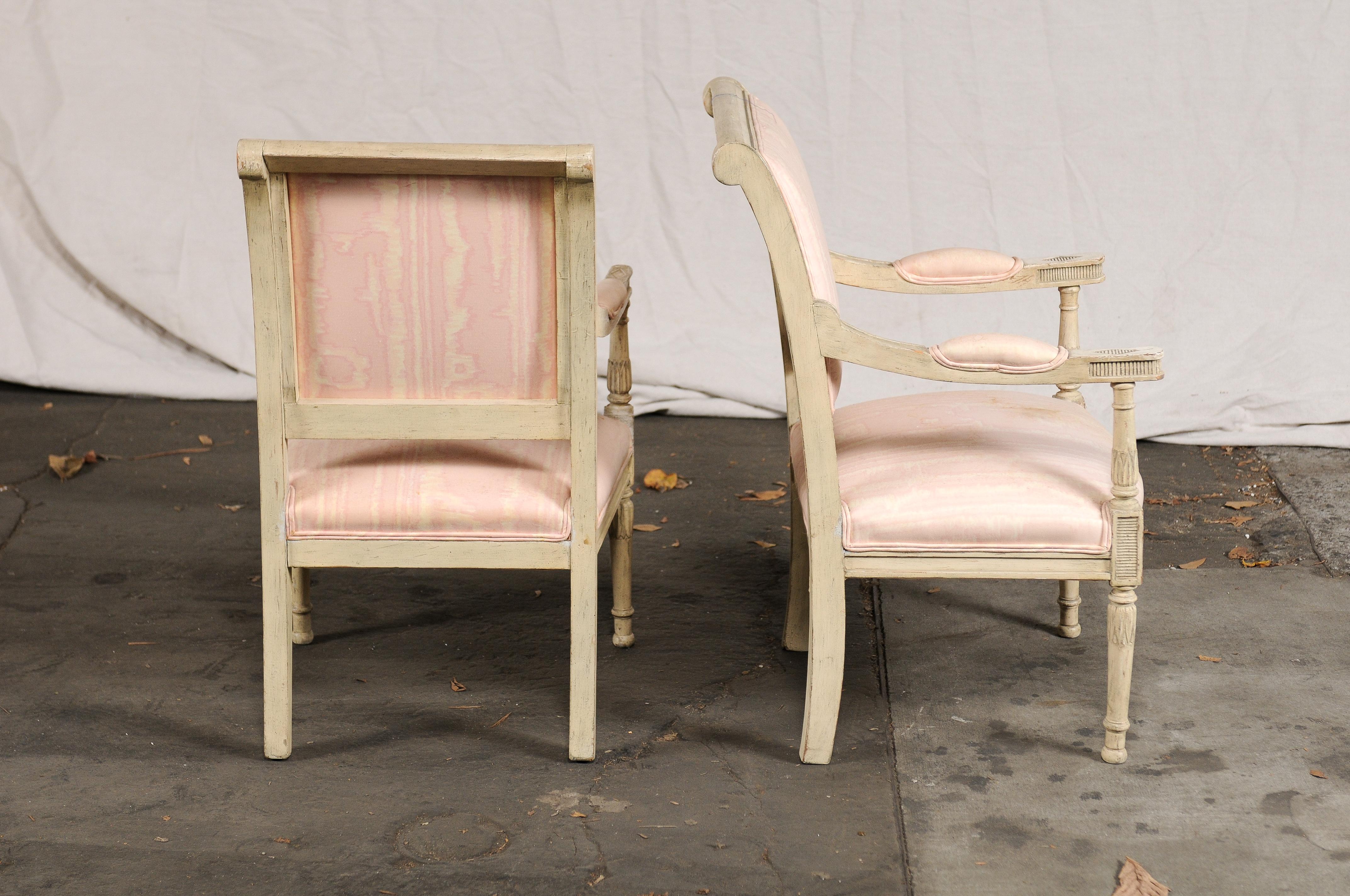 Upholstery Pair of 19th-Early 20th Century French Child's Chairs, Painted Directoire Style