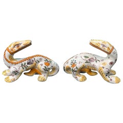 Pair of 19th-Early 20th Century French Faience Hand Painted Quimper Dragons