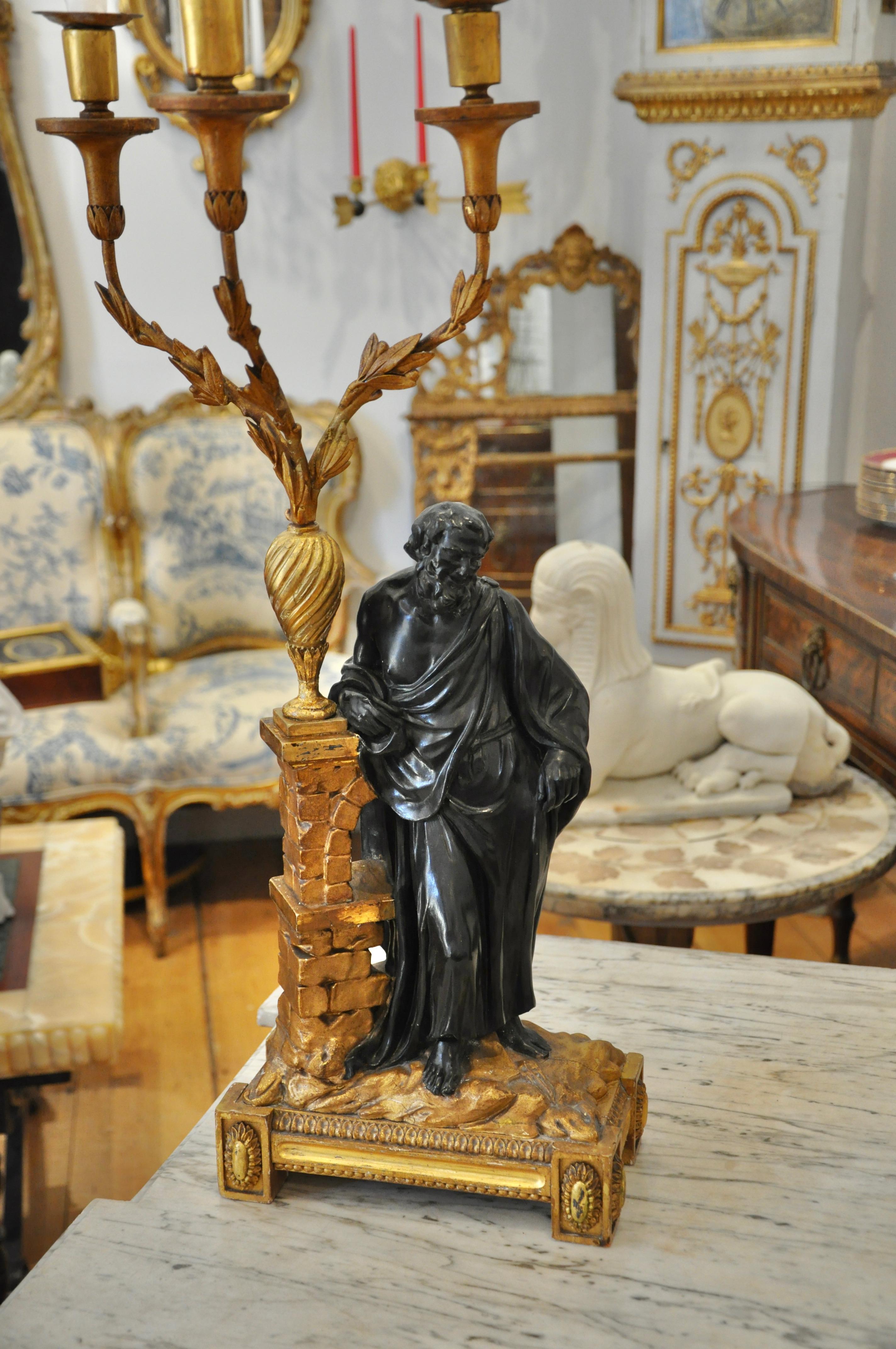 George III Pair of 19th Early Century Irish Giltwood Candelabra of Socrates and Plato For Sale