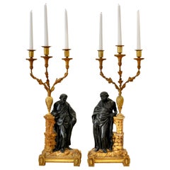 Antique Pair of 19th Early Century Irish Giltwood Candelabra of Socrates and Plato